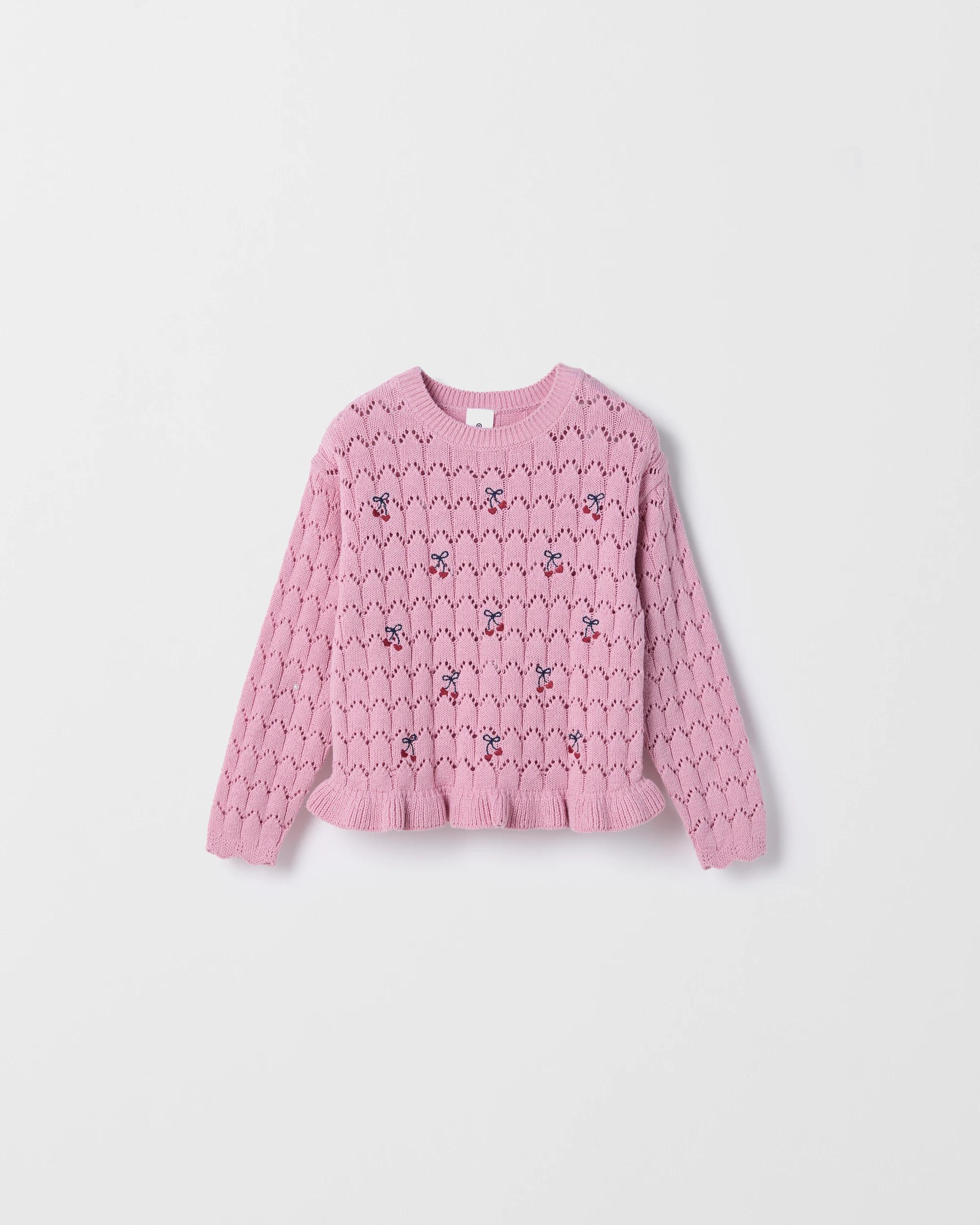 1 Target Kids Australian Cotton Pointelle Embroidered Jumper PINK, 1 of 5