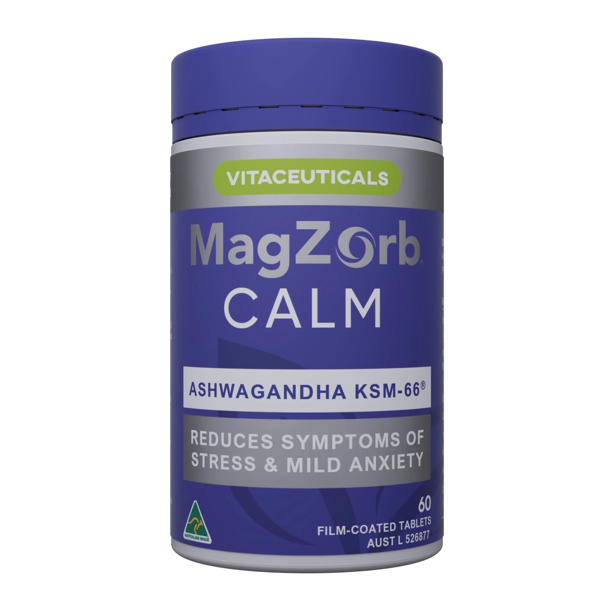 1 Vitaceuticals 60pc MagZorb Calm KSM-66 Ashwaganda Stress & Anxiety Support Tablets, 1 of 3