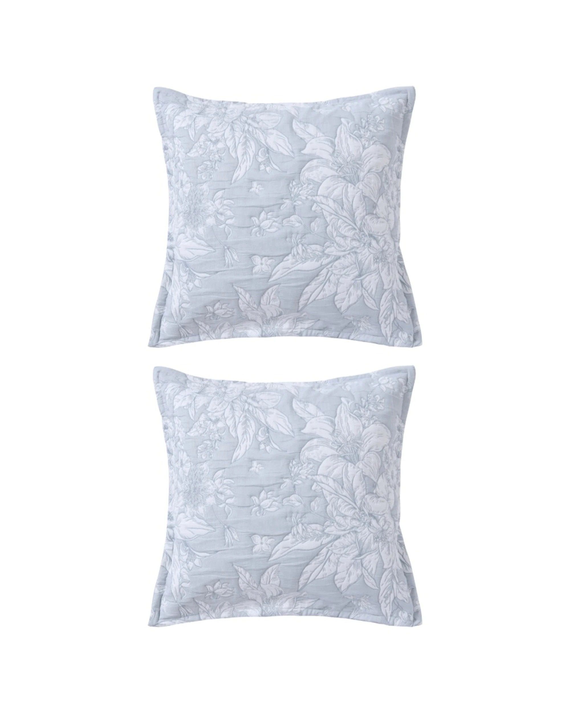 1 Bianca Whispering Lily Polyester Cotton Jacquard European Pillowcase 2PK 65x65cm - Blue, 1 of 1