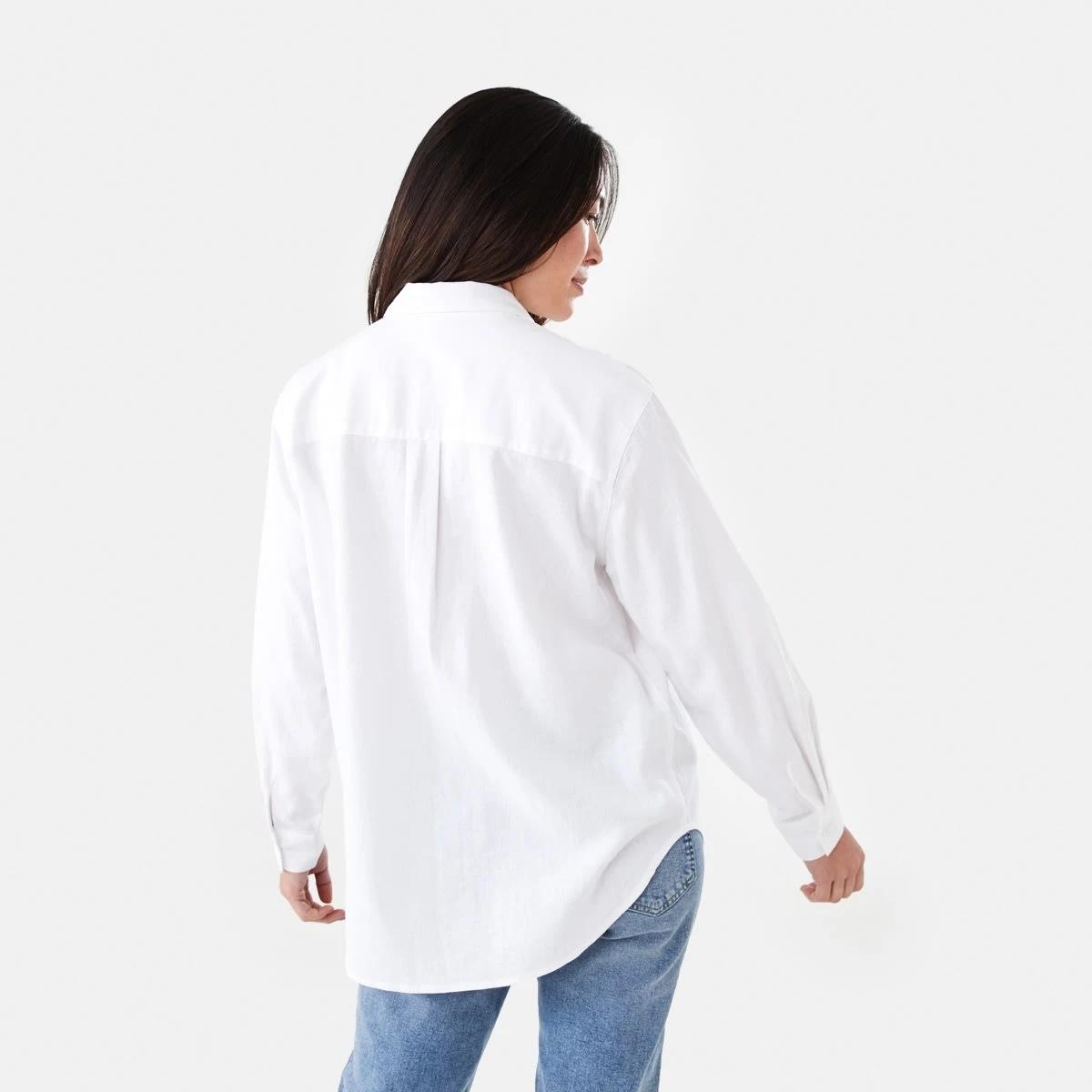 3 Long Sleeve Linen Blend Shirt WHITE, 3 of 6