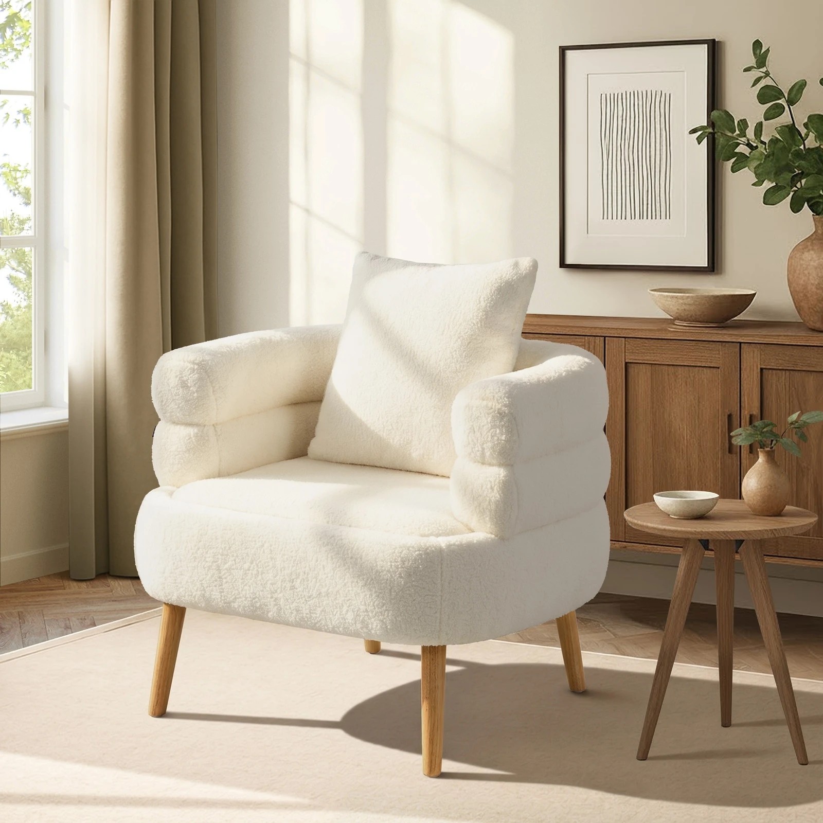 3 Oikiture Armchair Tub Chair Single Accent Armchairs Sofa Lounge Couch - White, 3 of 9