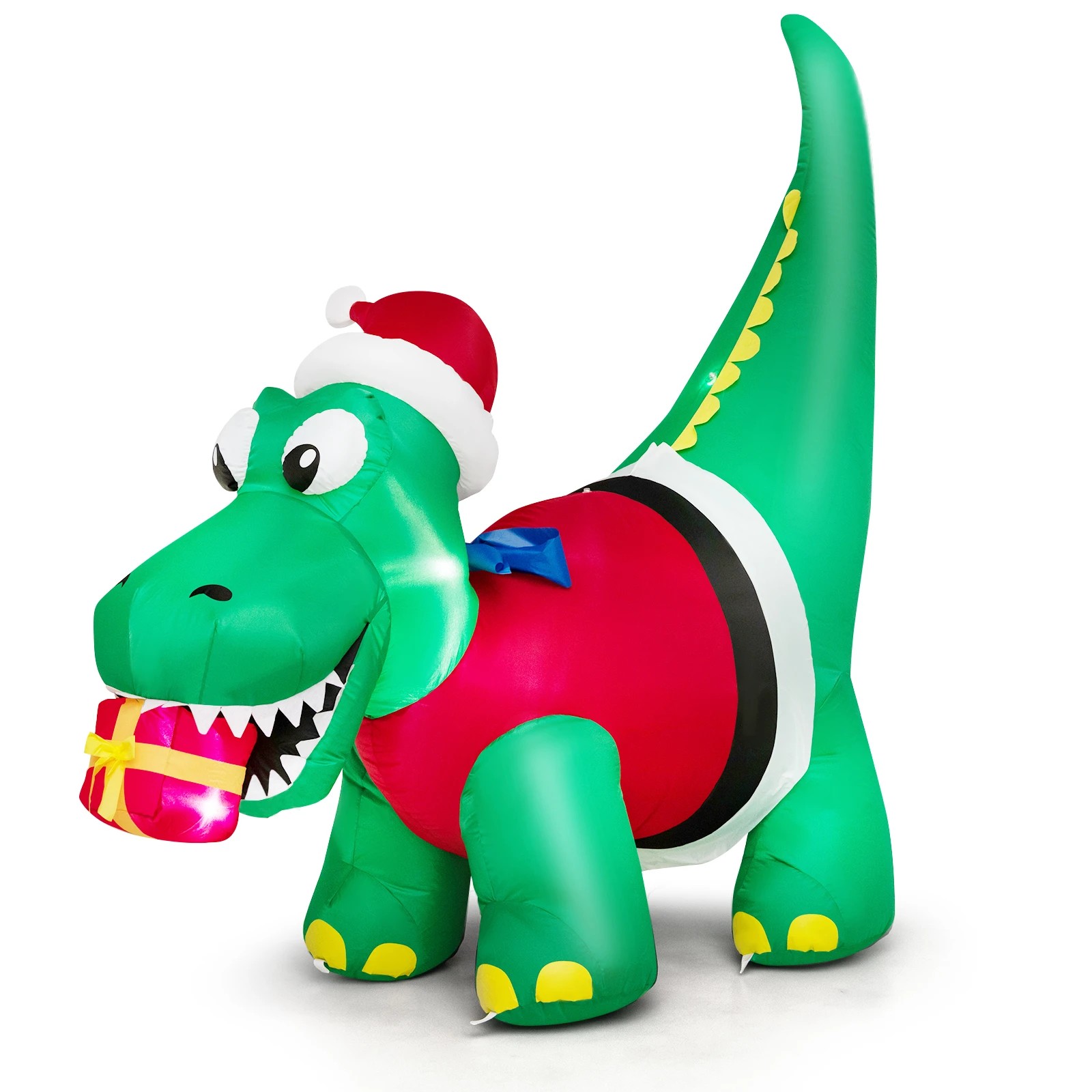 1 Costway 1.85M Christmas Inflatables Dinosaur & Gift Box LED Lights Xmas Outdoor Decoration, 1 of 10