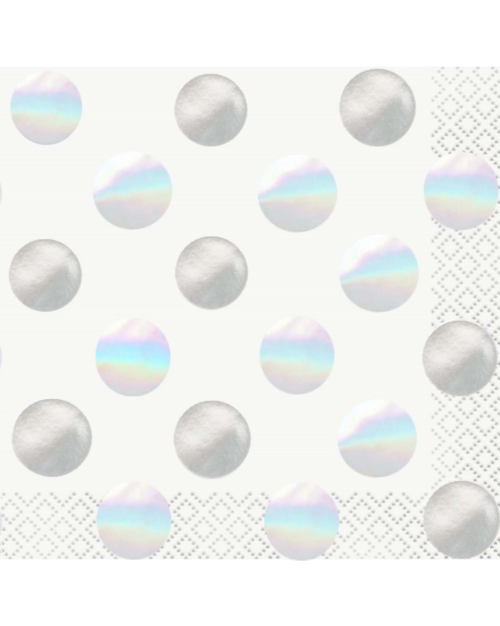 1 Unique Silver Iridescent Foil Dots Small Napkins Serviettes Pack of 16Metallic - Metallic, 1 of 1