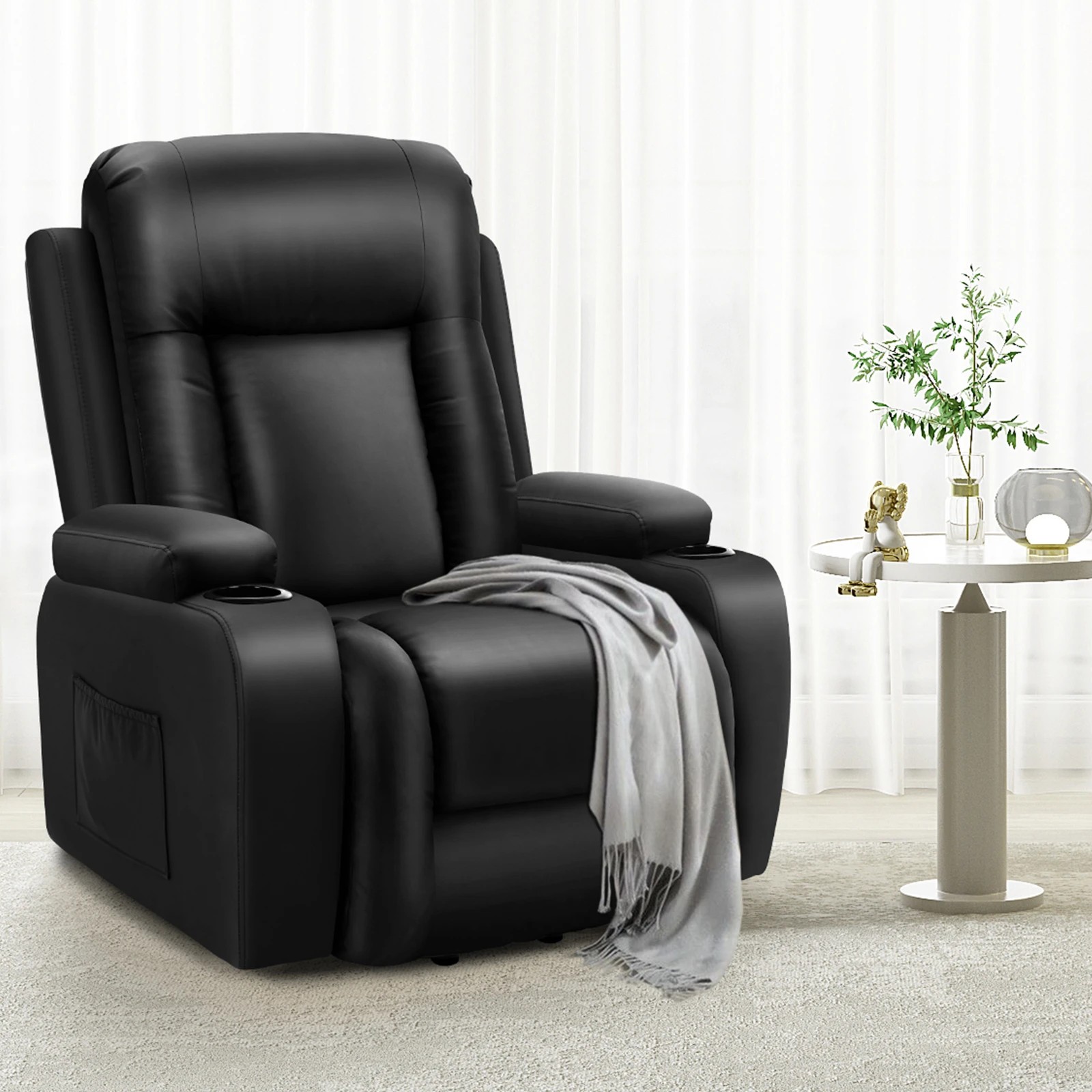 4 Alfordson Recliner Chair Heated Massage Armchair Lounge Sofa Leather - Black, 4 of 9