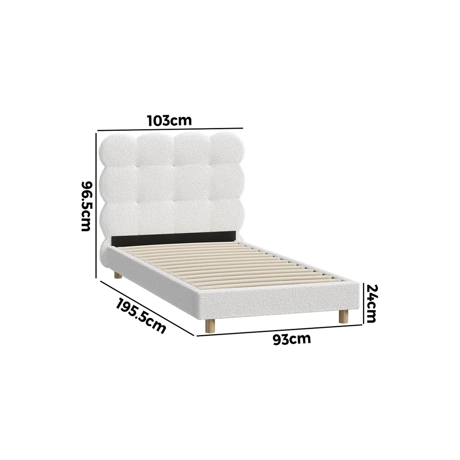 2 Oikiture Bed Frame Single Size Tufted Bedhead- White, 2 of 9