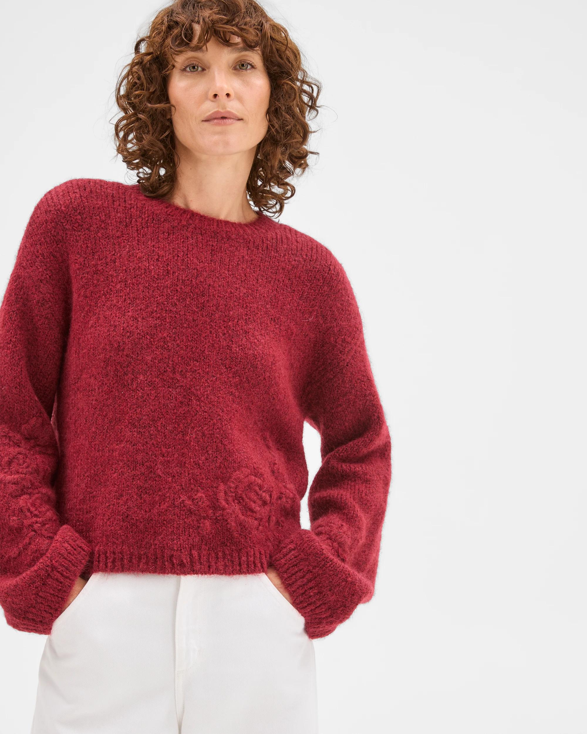 6 Target Woman Long Sleeve Boxy Fit Crop Length Embroidered Jumper BRICK RED, 6 of 7