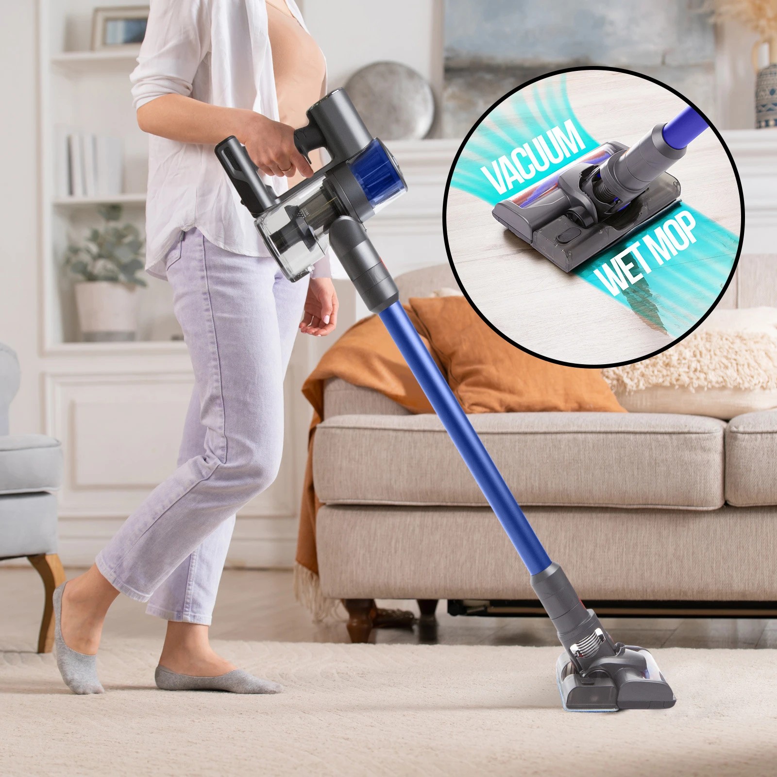4 MyGenie H20 PRO Wet Mop 2-IN-1 Cordless Stick Vacuum Cleaner Handheld Recharge - Blue, 4 of 10