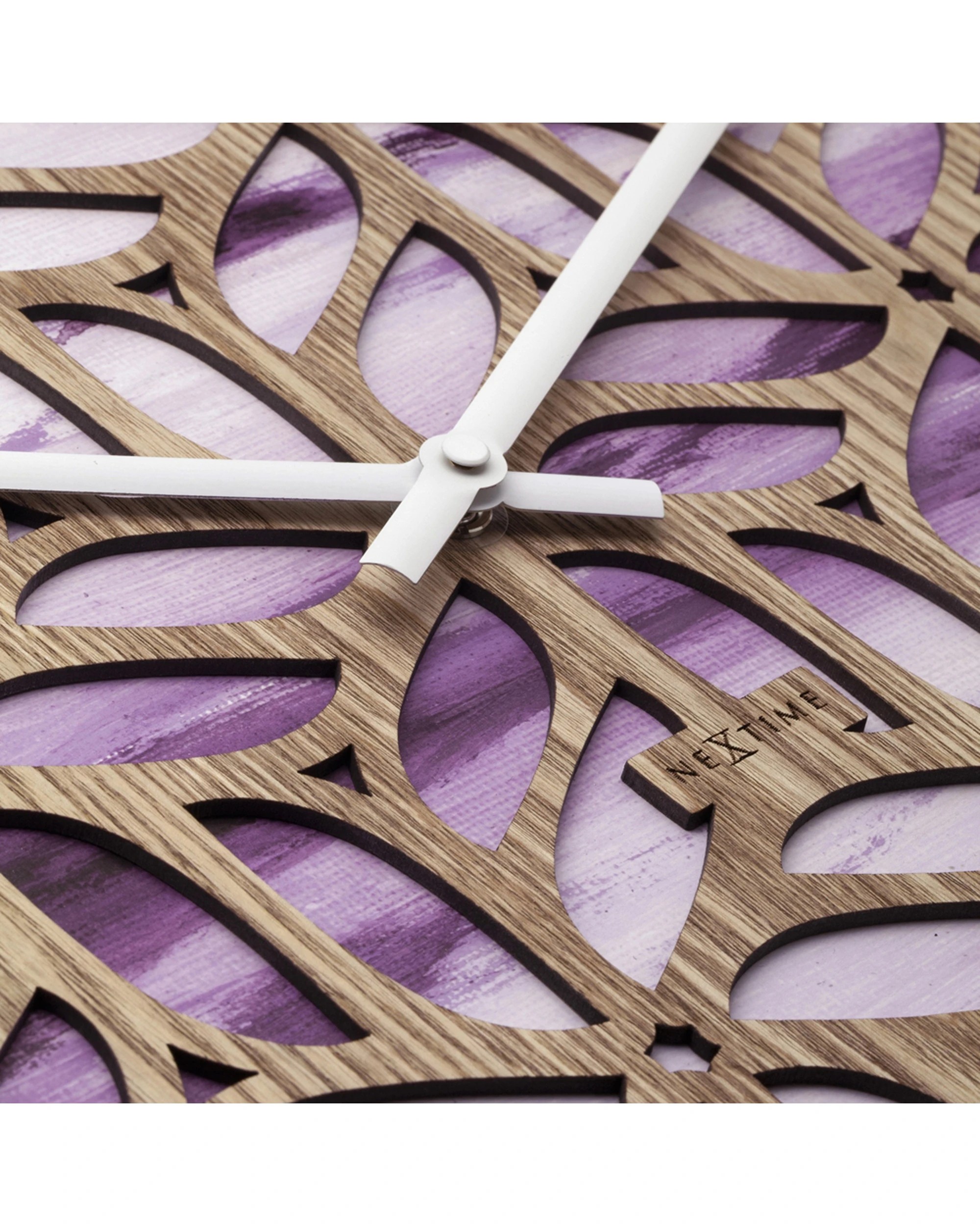4 NeXtime Yogi Wall Clock Silent Sweep Birch Wood Floral 40cm - Purple, 4 of 5