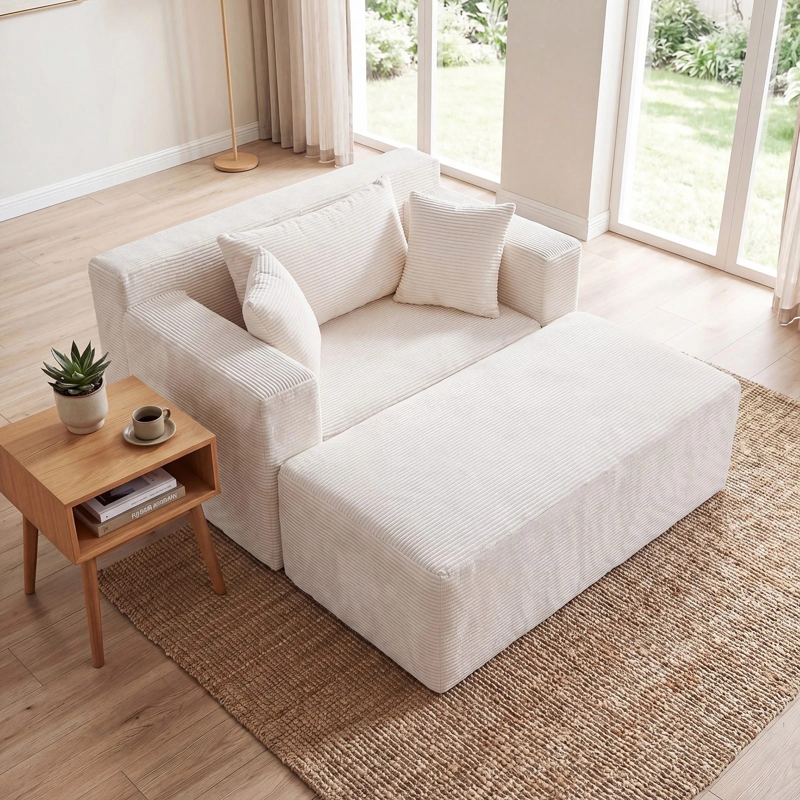 3 Costway Single Floor Lounge Chair Sofa Couch w/Ottoman Bean Bag Chair - White, 3 of 4