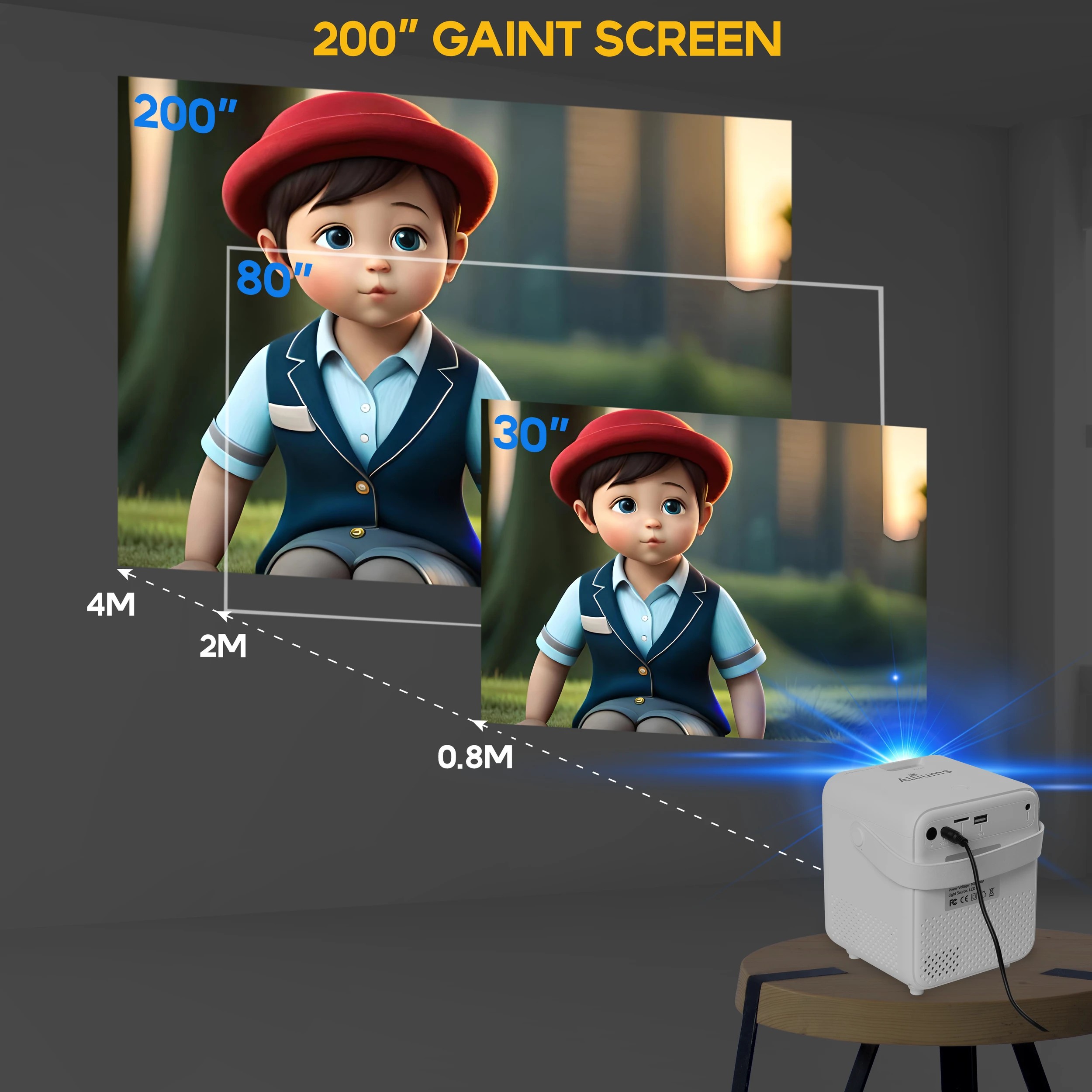 4 Alliums Projector Ultimate 9500Lumens HD 1080p Supported - White, 4 of 5