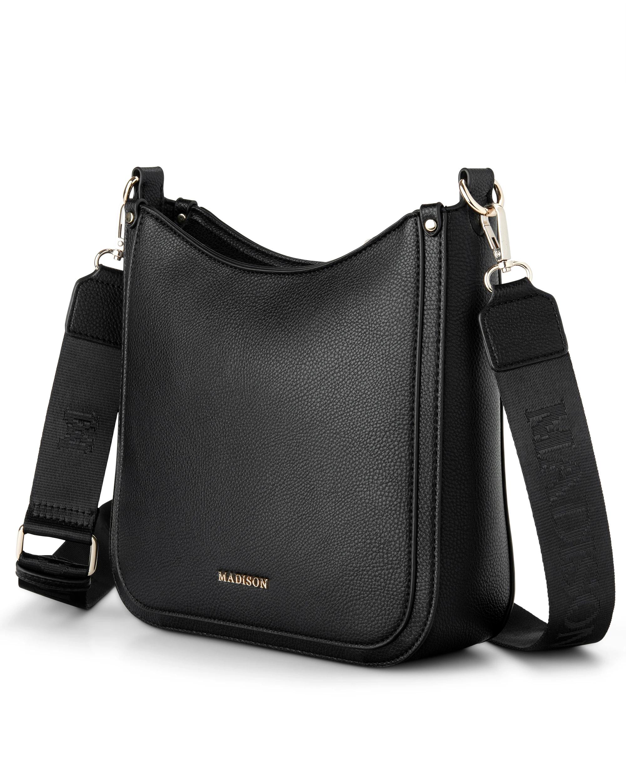 3 Madison Accessories Tina Medium Convertible Sling Bag with 2 Straps BLACK, 3 of 9
