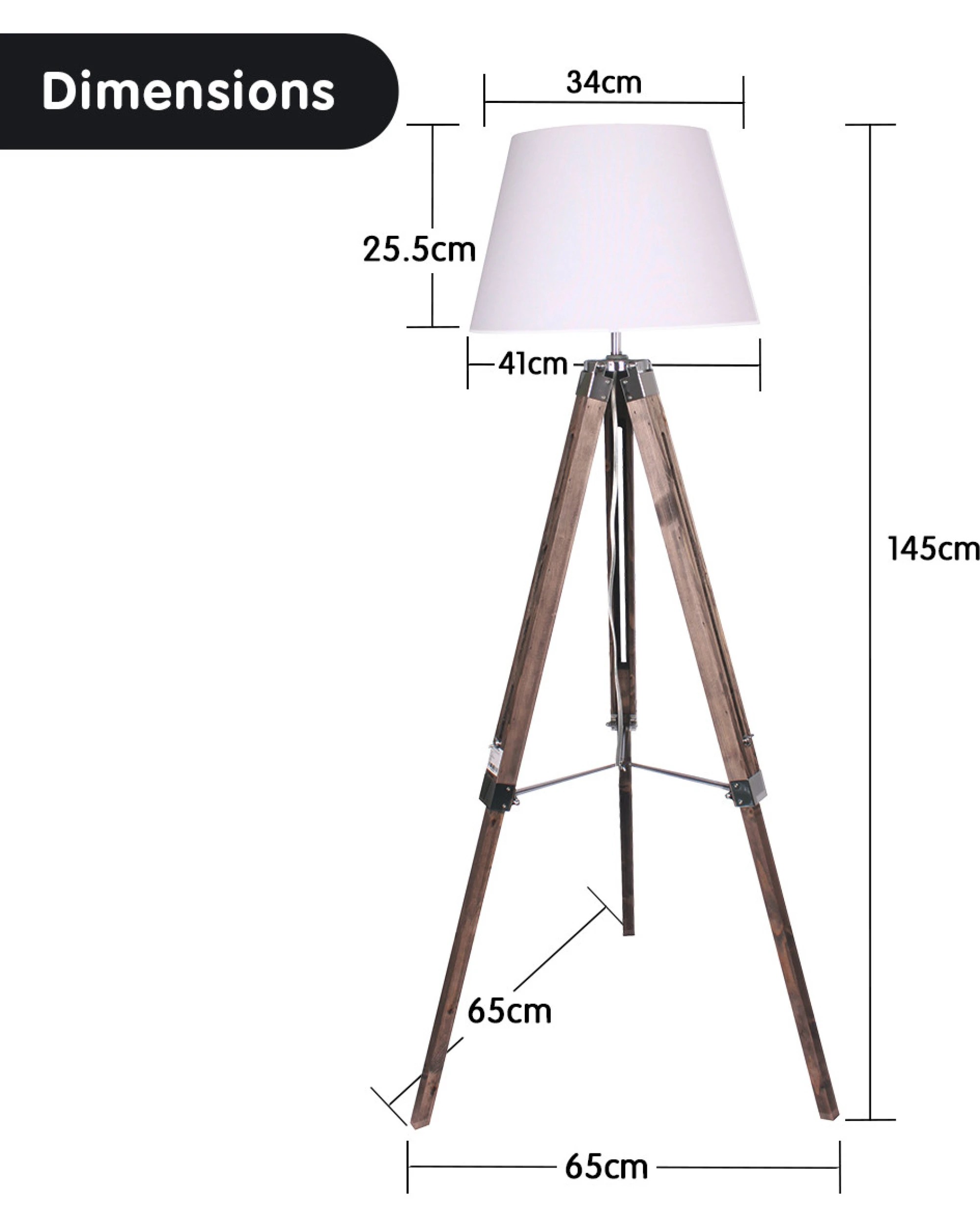 2 Sarantino Solid Wood Tripod Floor Lamp Adjustable Height White Shade, 2 of 4