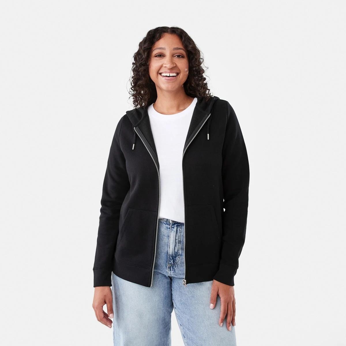 1 Long Sleeve Zip Through Hoodie Black, 1 of 7