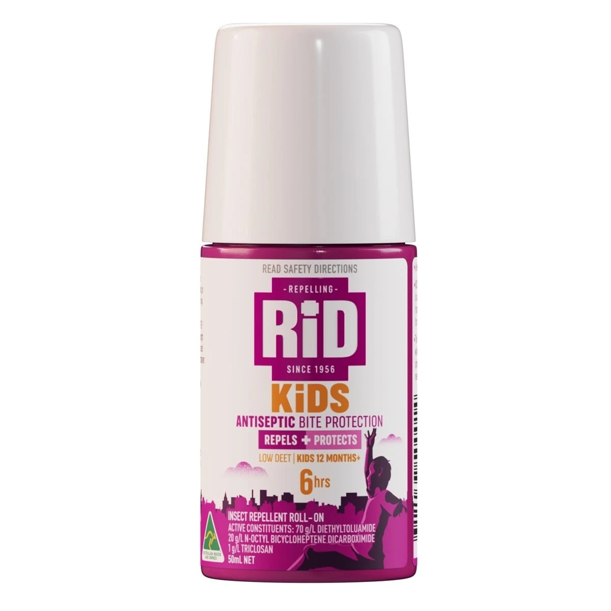 1 RiD Kids Antiseptic Bite Protection Insect Repellent Roll-On 50ml, 1 of 2