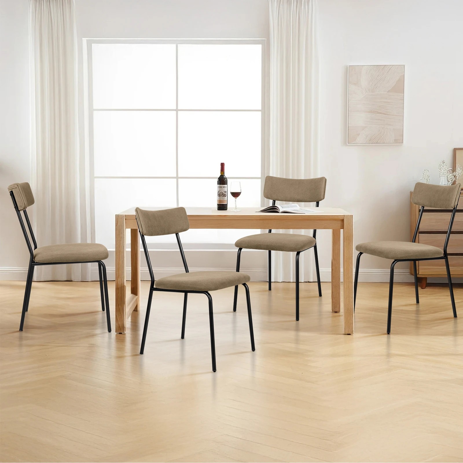 7 Alfordson 4x Dining Chairs Accent Kitchen Lounge Curved Backrest Corduroy - Khaki, 7 of 9