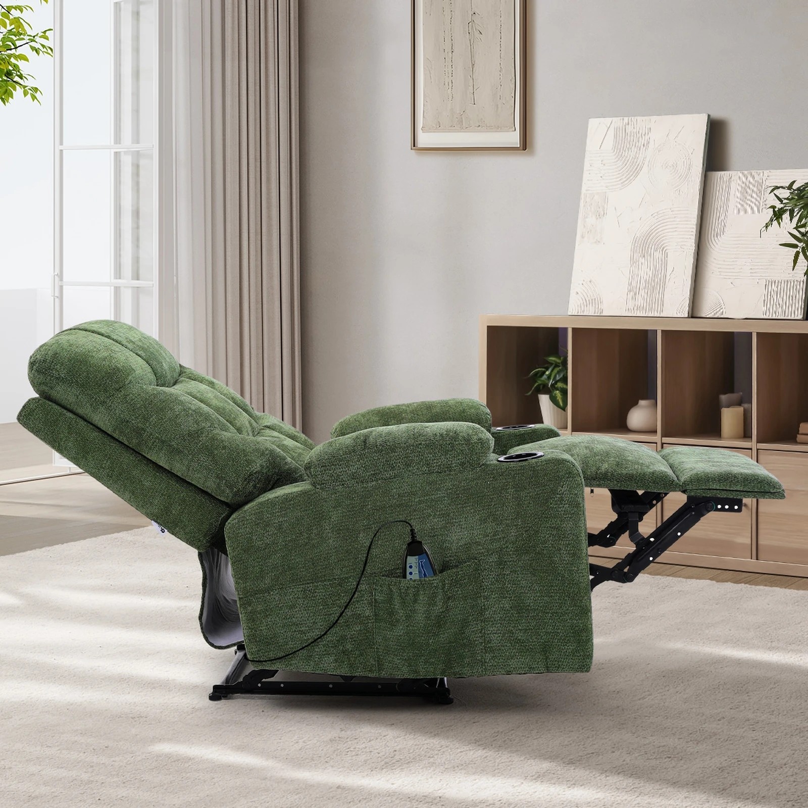 4 Oikiture Recliner Chair Electric Massage Chair Lounge Heated Polyester - Green, 4 of 6