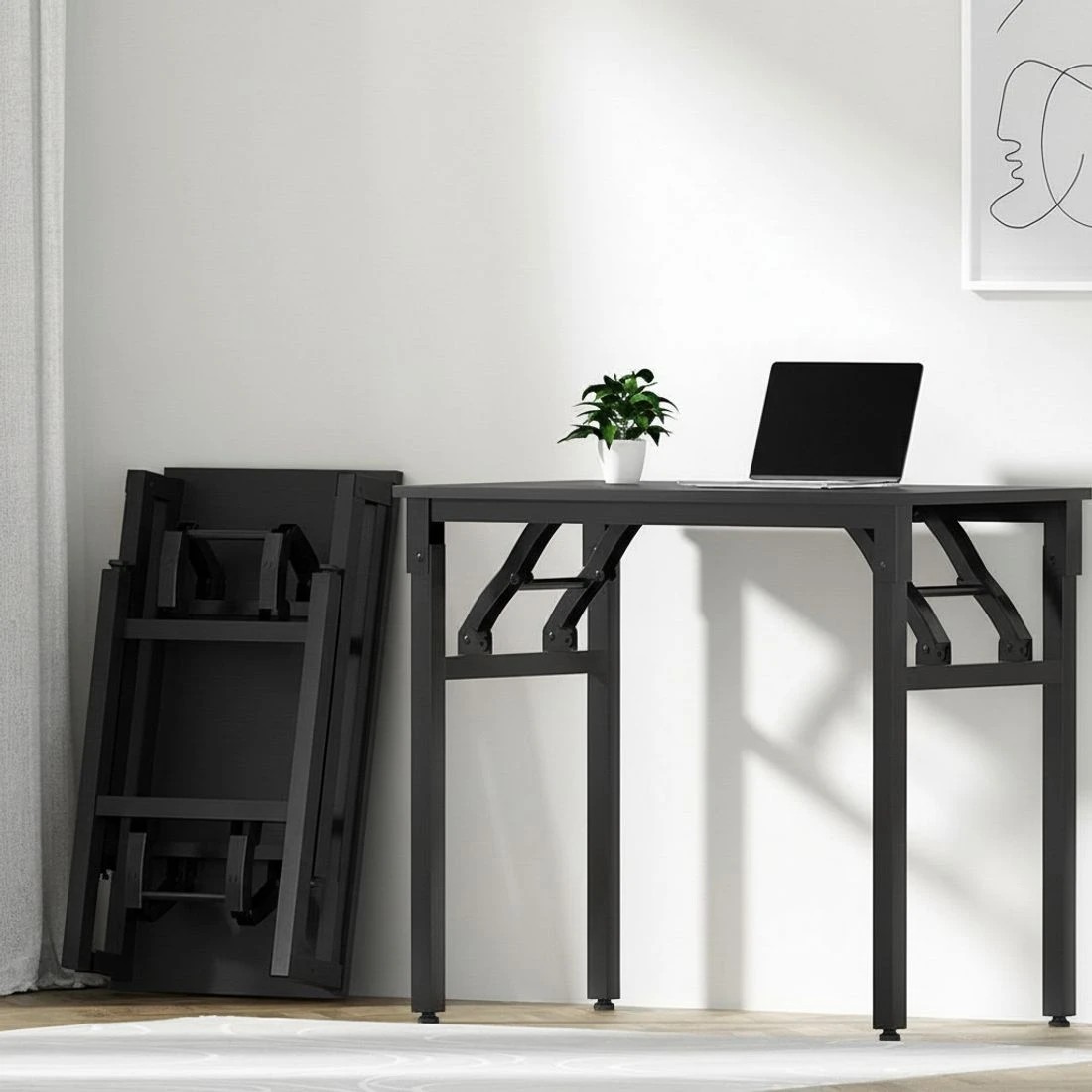 4 Artiss Computer Desk Office Chair PU Leather Set Foldable Home Study Table - Black, 4 of 6