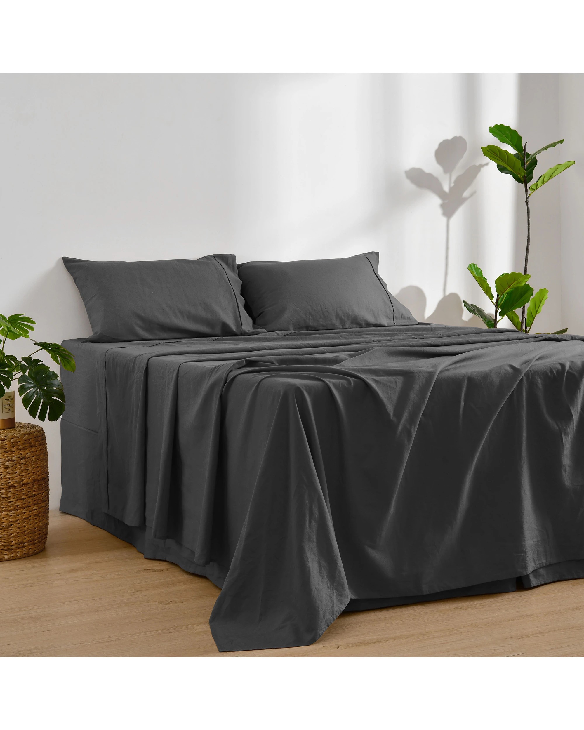 3 Dreamaker Linen Cotton Sheet Set - Queen Bed - Charcoal, 3 of 9