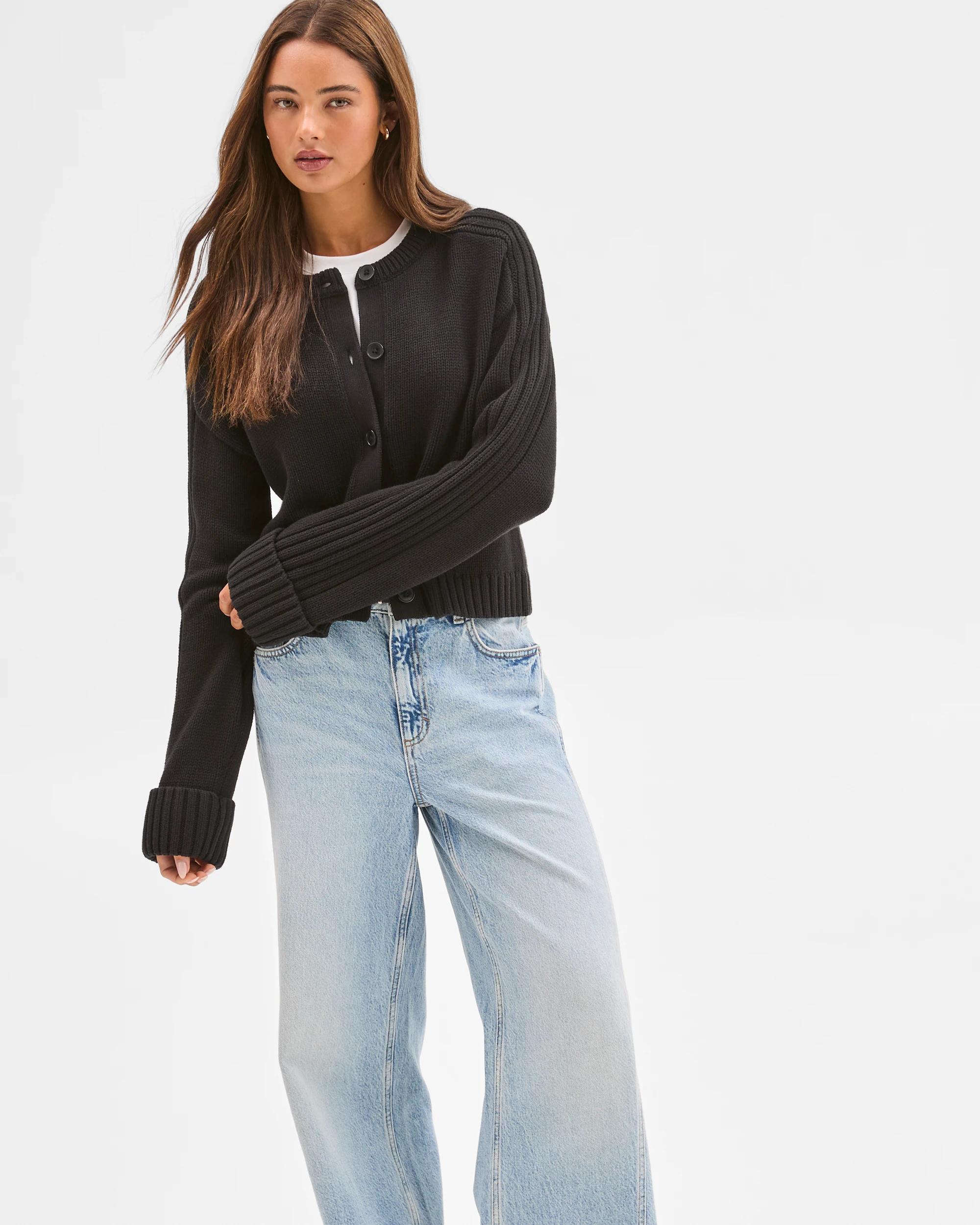 2 Lily Loves Australian Cotton Blend Knit Cardigan BLACK, 2 of 7