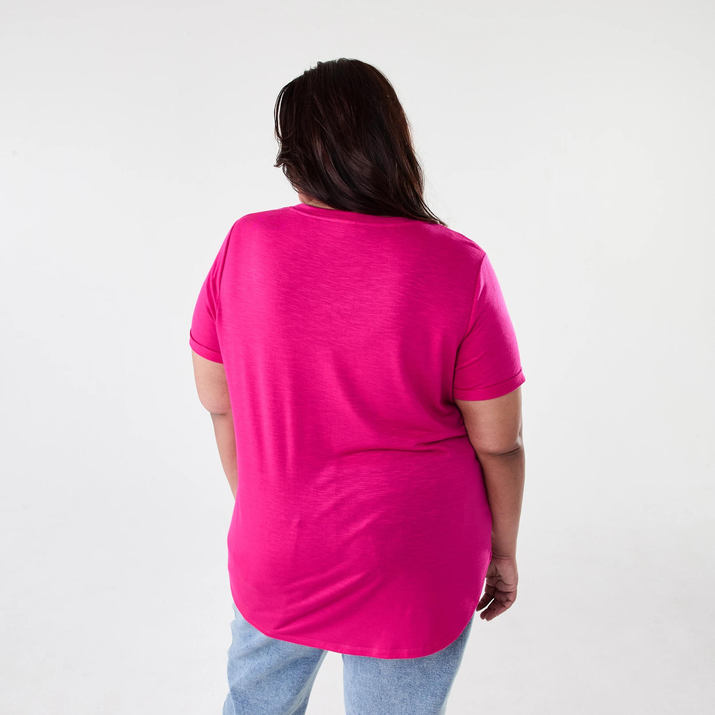 3 Curve Short Sleeve Slub Round Neck T-shirt Brt Pink, 3 of 6