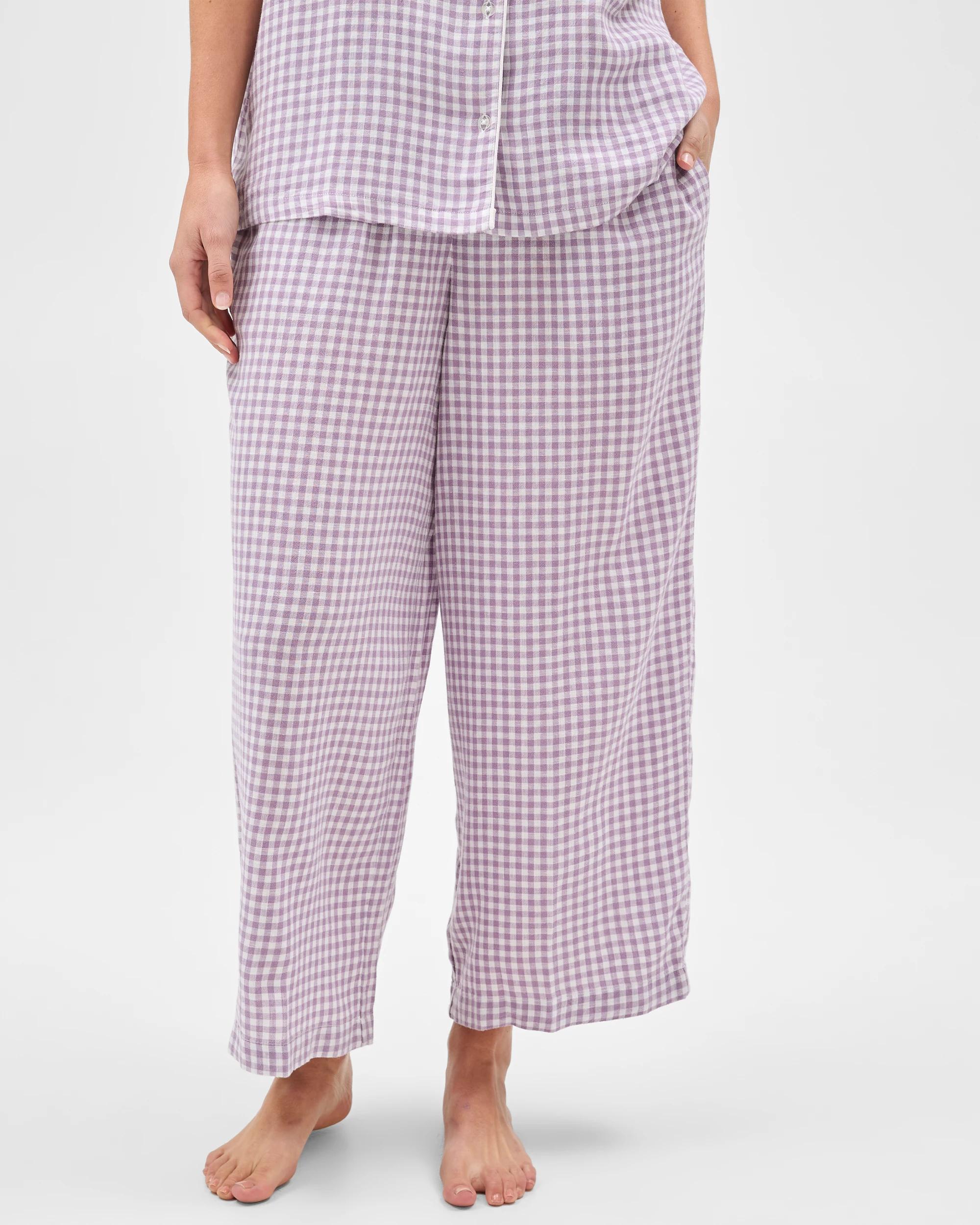 5 Target Woman Linen Blend 7/8 Length Pyjama Set PURPLE GINGHAM, 5 of 6
