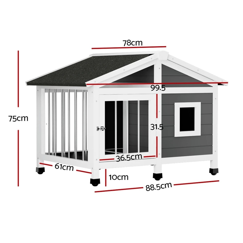 2 i.Pet Dog Kennel House Large en Outdoor Pet Kennels Indoor Puppy Cabin Home - Grey, 2 of 5