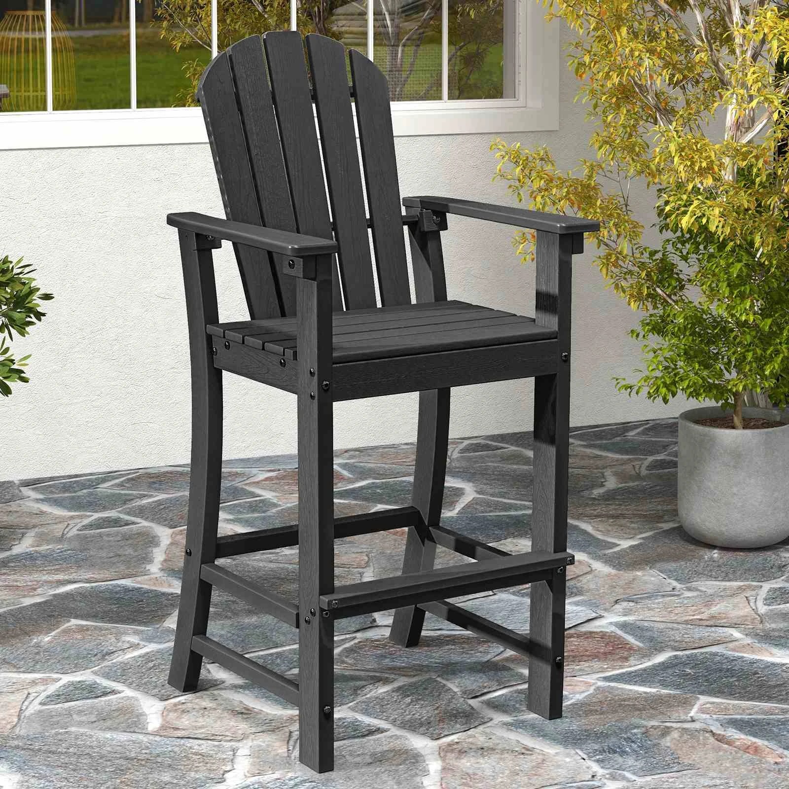 3 Costway 1.33M Tall HDPE Bar Stool Outdoor Adirondack Chair w/Footrest, 3 of 3
