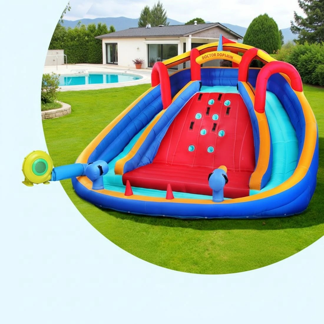 5 Kids Inflatable Pool Water Slide Cannon Splash Park Toss Game 408X386CM - Multi, 5 of 6