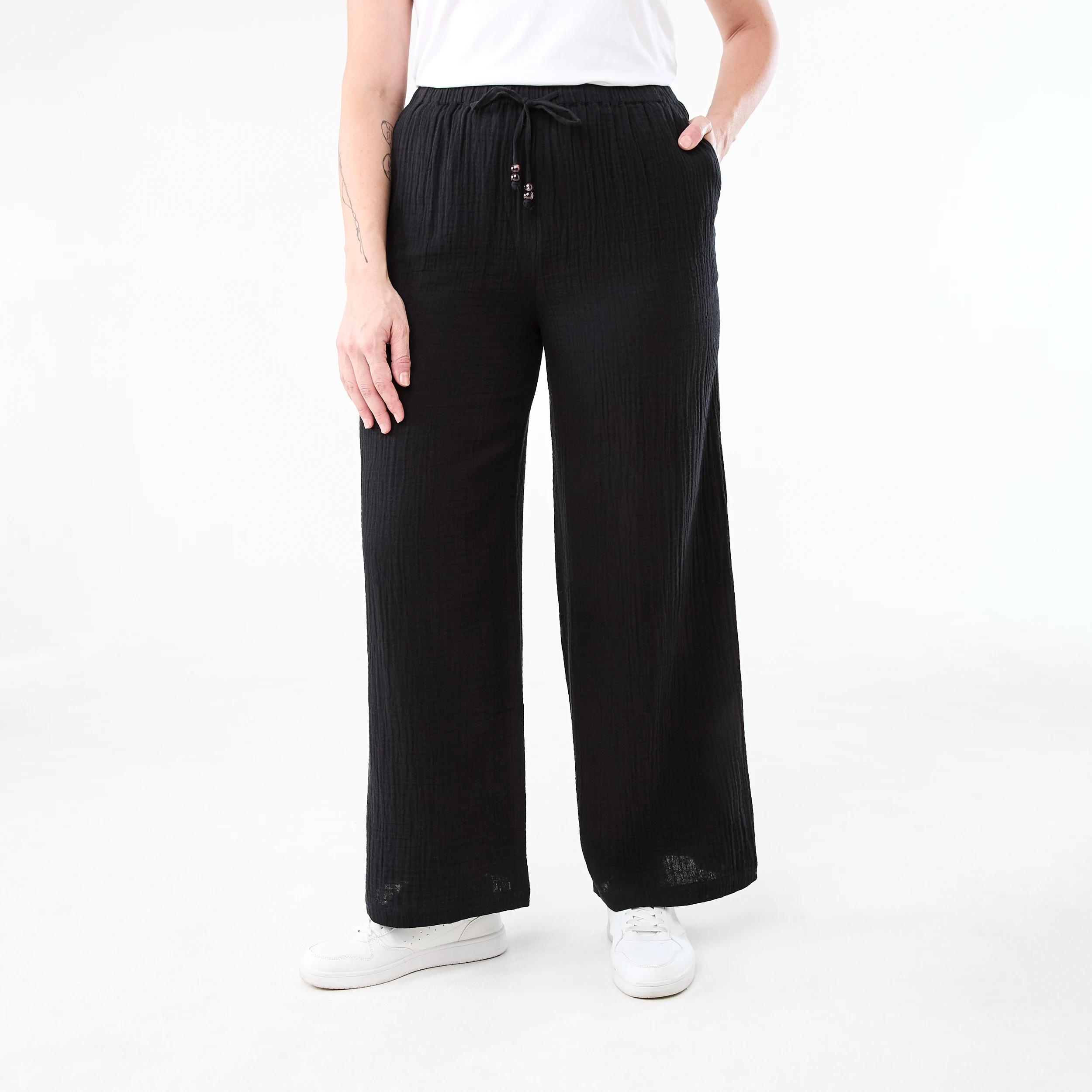 1 Tie Waist Double Cloth Pants BLACK, 1 of 5