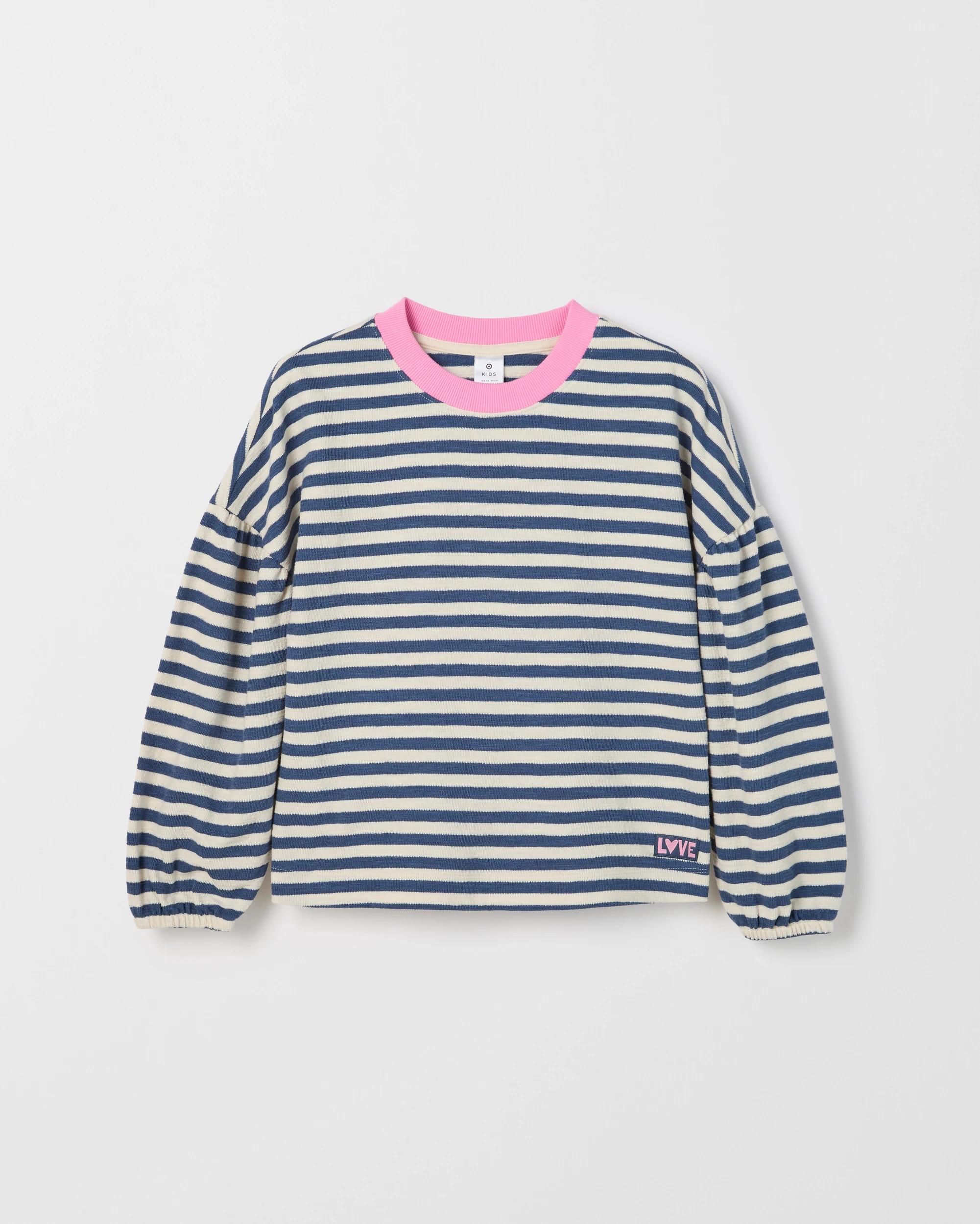 1 Target Kids Australian Cotton Long Balloon Sleeve Striped T-Shirt NAVY BLUE, 1 of 1
