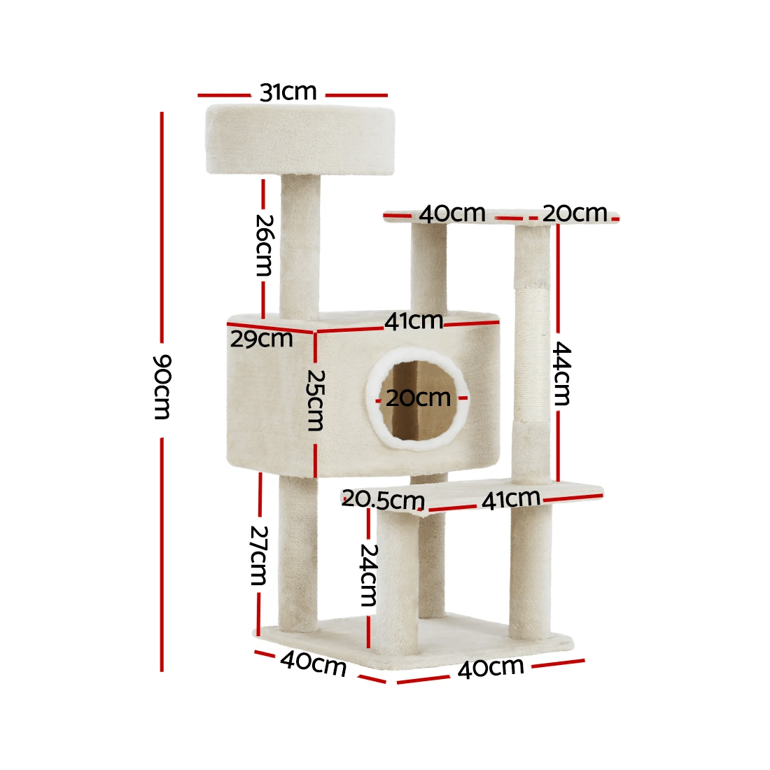2 i.Pet Cat Tree 90cm Scratching Post Tower Scratcher Wood Condo House Bed Trees - White, 2 of 6