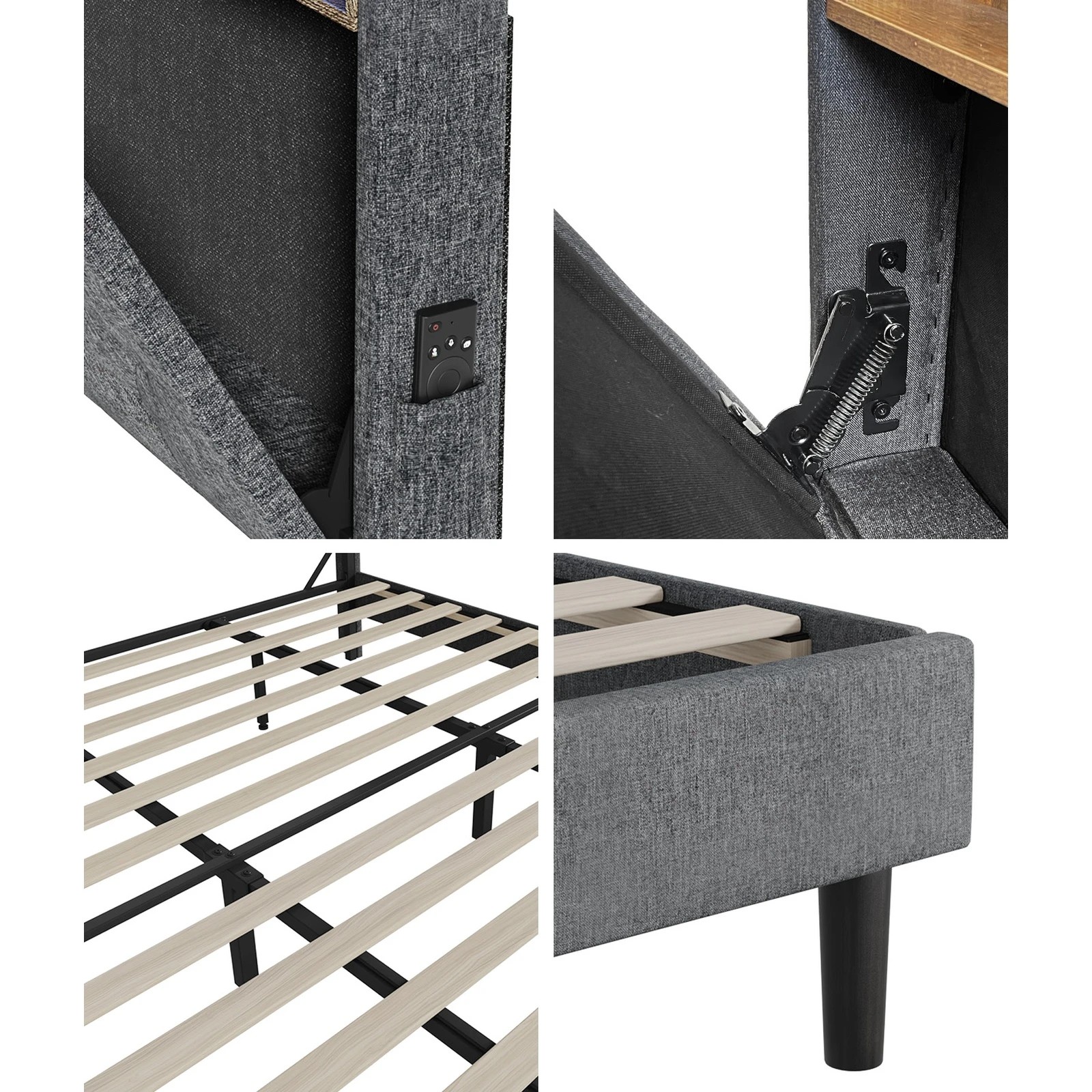 6 Oikiture King Bed With Led Storage Bedhead Bed Frame
 - Grey, 6 of 10