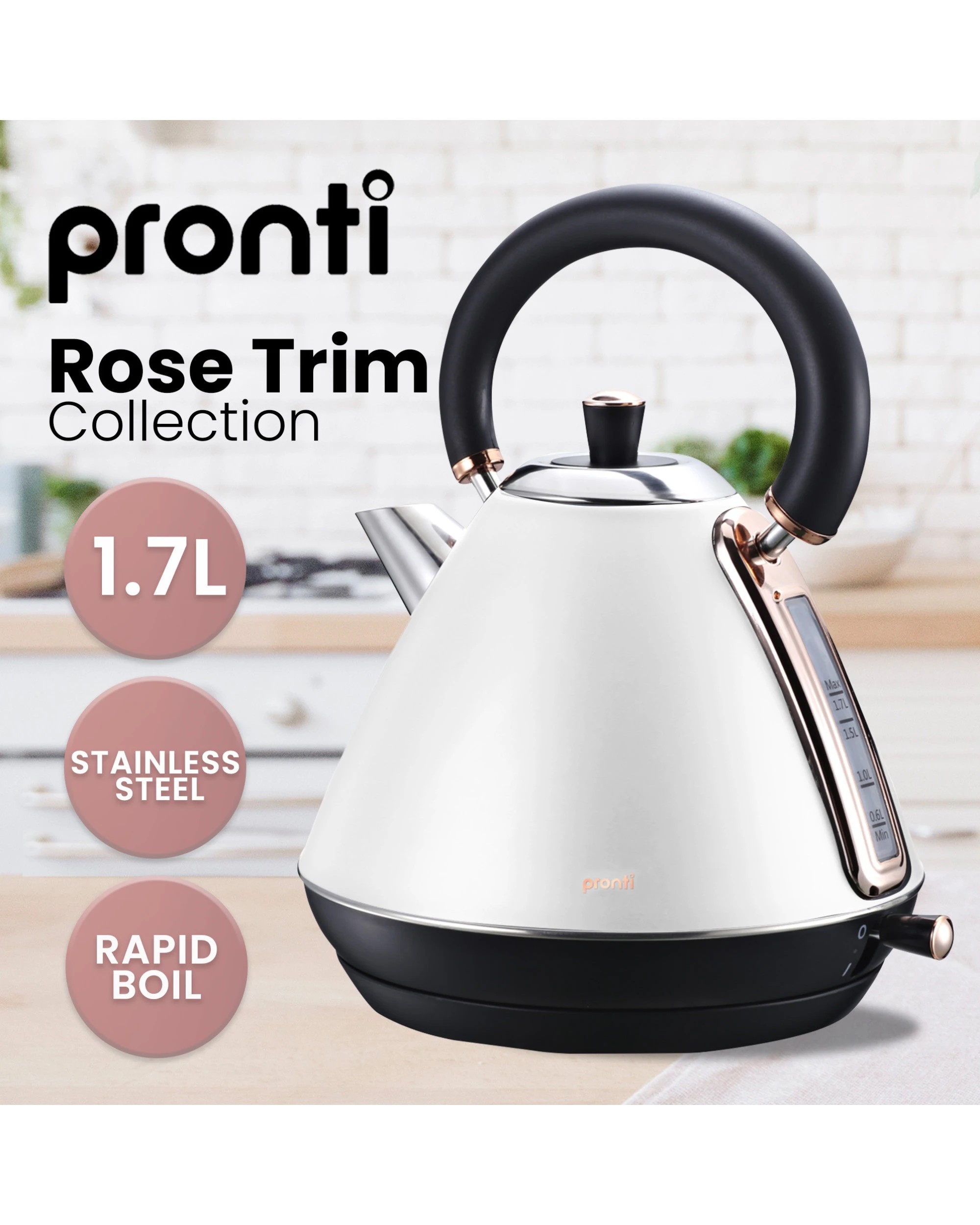 2 Pronti 3-in-1 Breakfast Set Kettle, 4-slice Toaster And Pronti Homemaid Coffee Machine Appliance Combo In White, 2 of 10