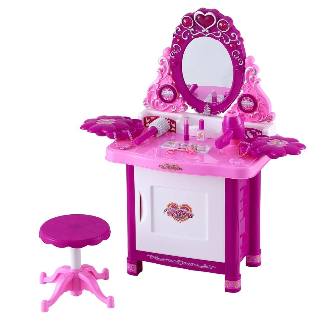 1 Keezi Kids Pretend Makeup Play Set Dressing Table Chair Girls Toys Children - Pink, 1 of 5