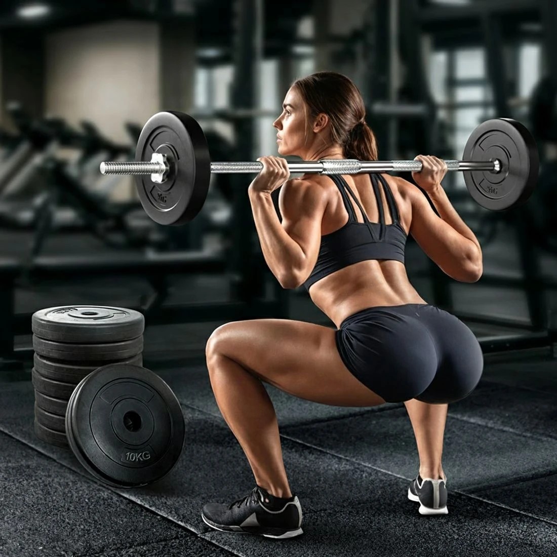 6 Everfit 50kg Barbell Weight Plates Standard Home Gym Press Fitness Exercise - Black, 6 of 6