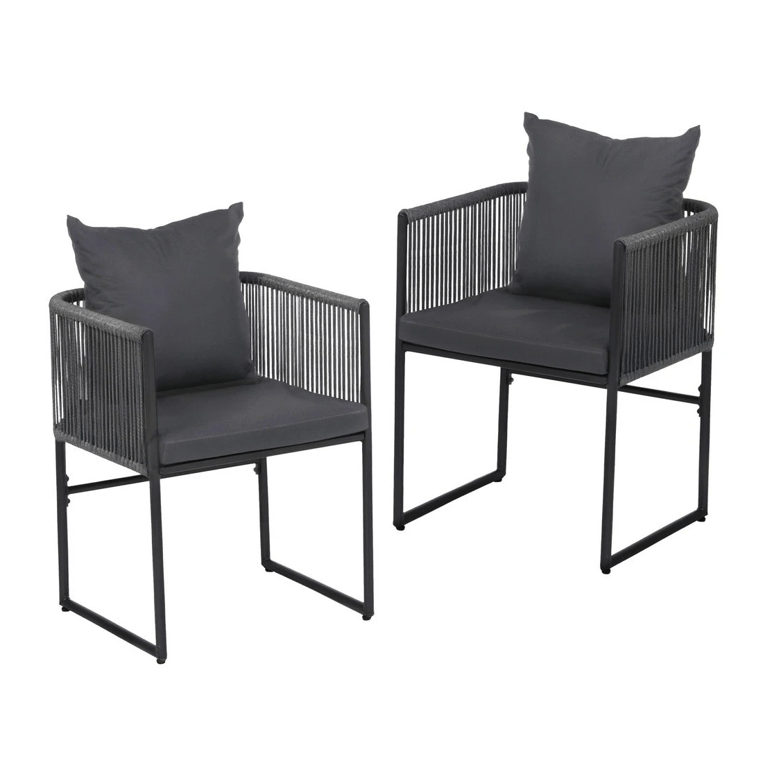 1 Gardeon 2PC Outdoor Dining Chairs Woven Rope Chair Patio Furniture Garden Steel - Black, 1 of 2
