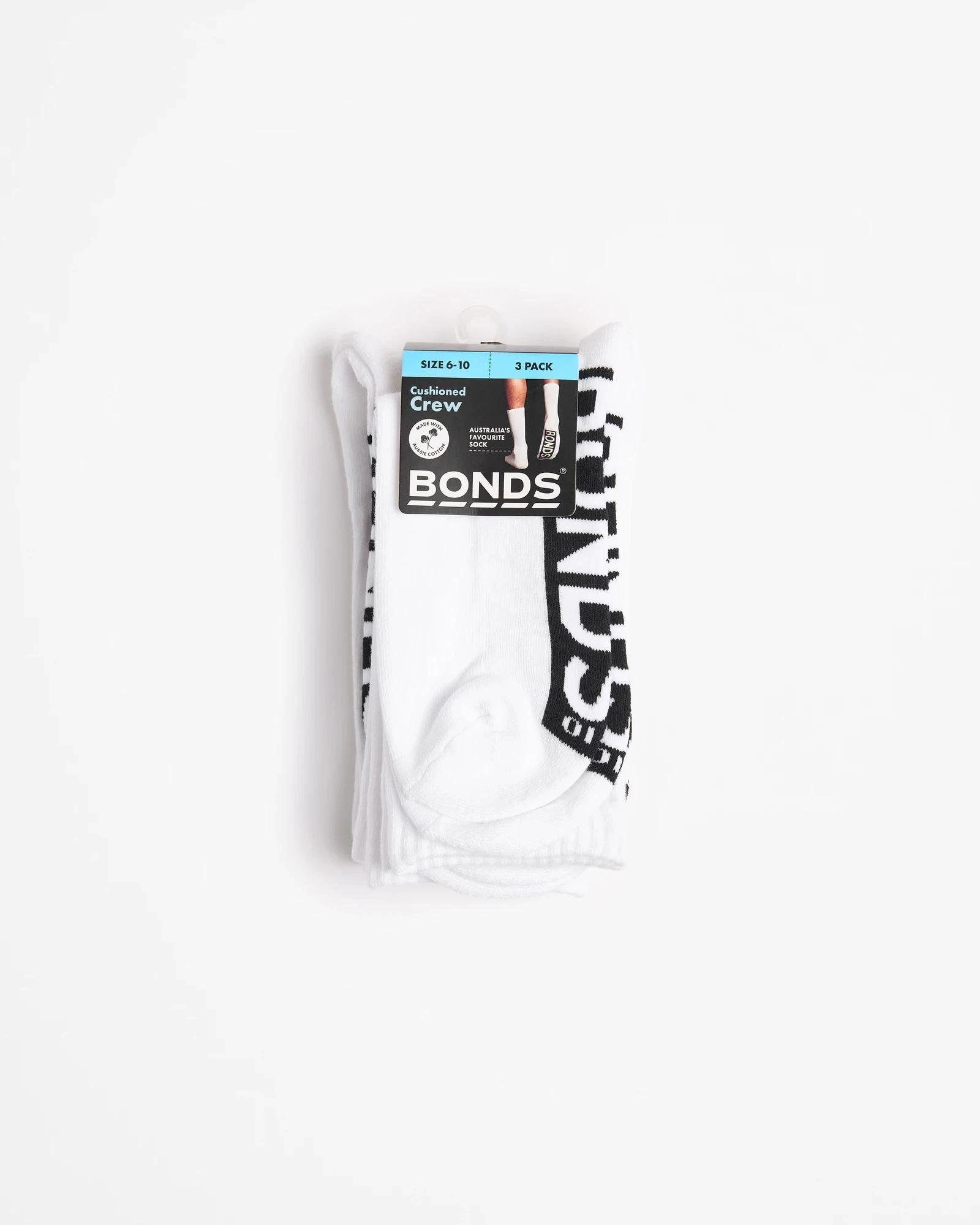 3 Cotton Blend Cushioned Crew Logo Sports Socks 3 Pack - Bonds WHITE, 3 of 3