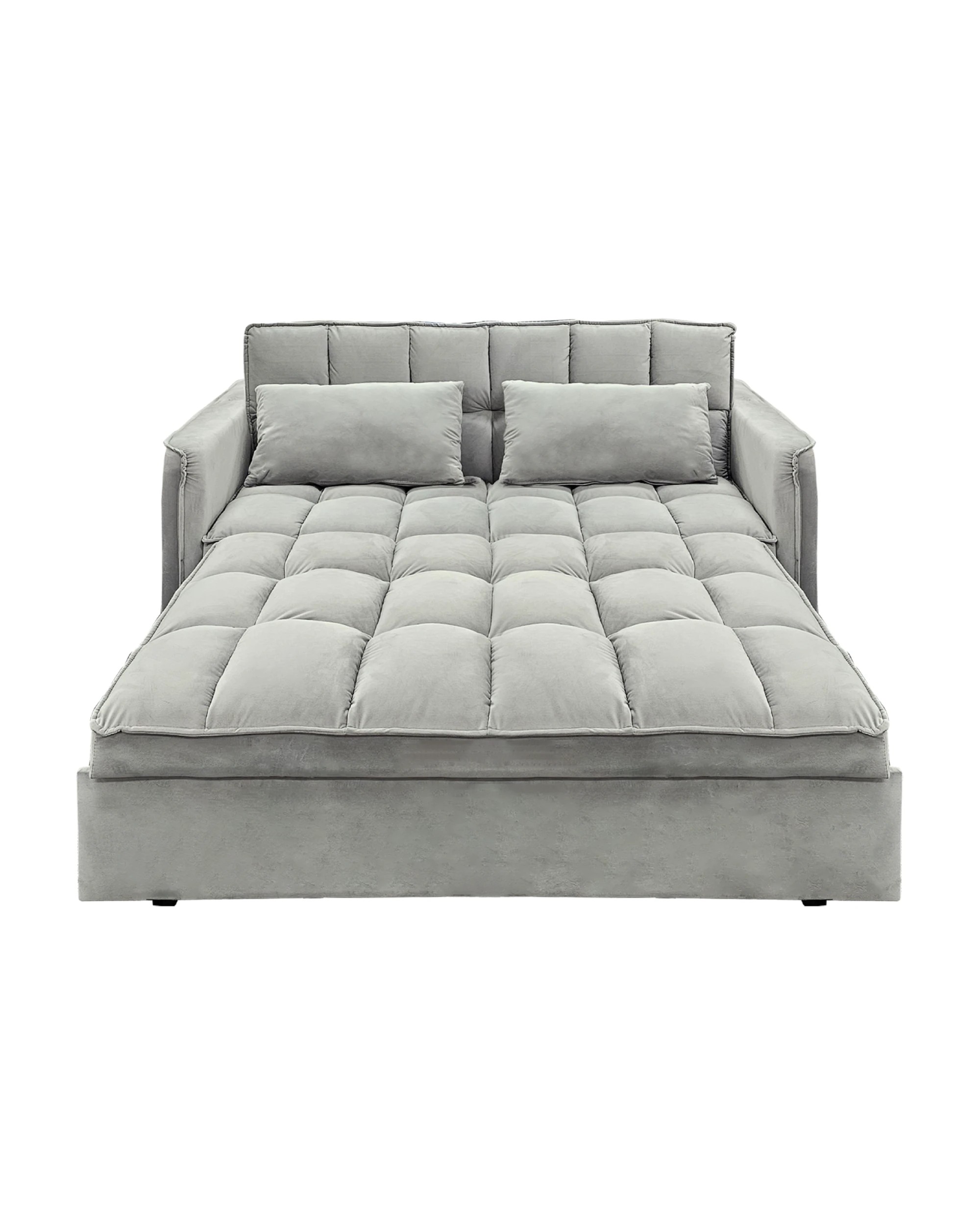 5 Sarantino Quincy 2-seater Velvet Sofa Bed In Light Grey With Wooden Frame And Tufted Design, 5 of 9