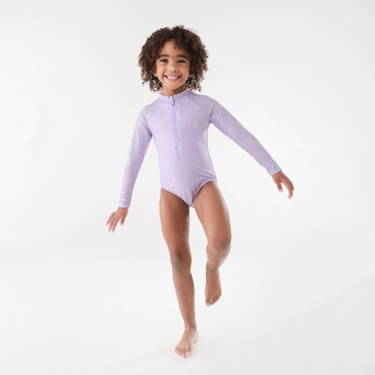 4 Long Sleeve One Piece Swimsuit UNICORN SHIMMER PASTEL LILAC, 4 of 8