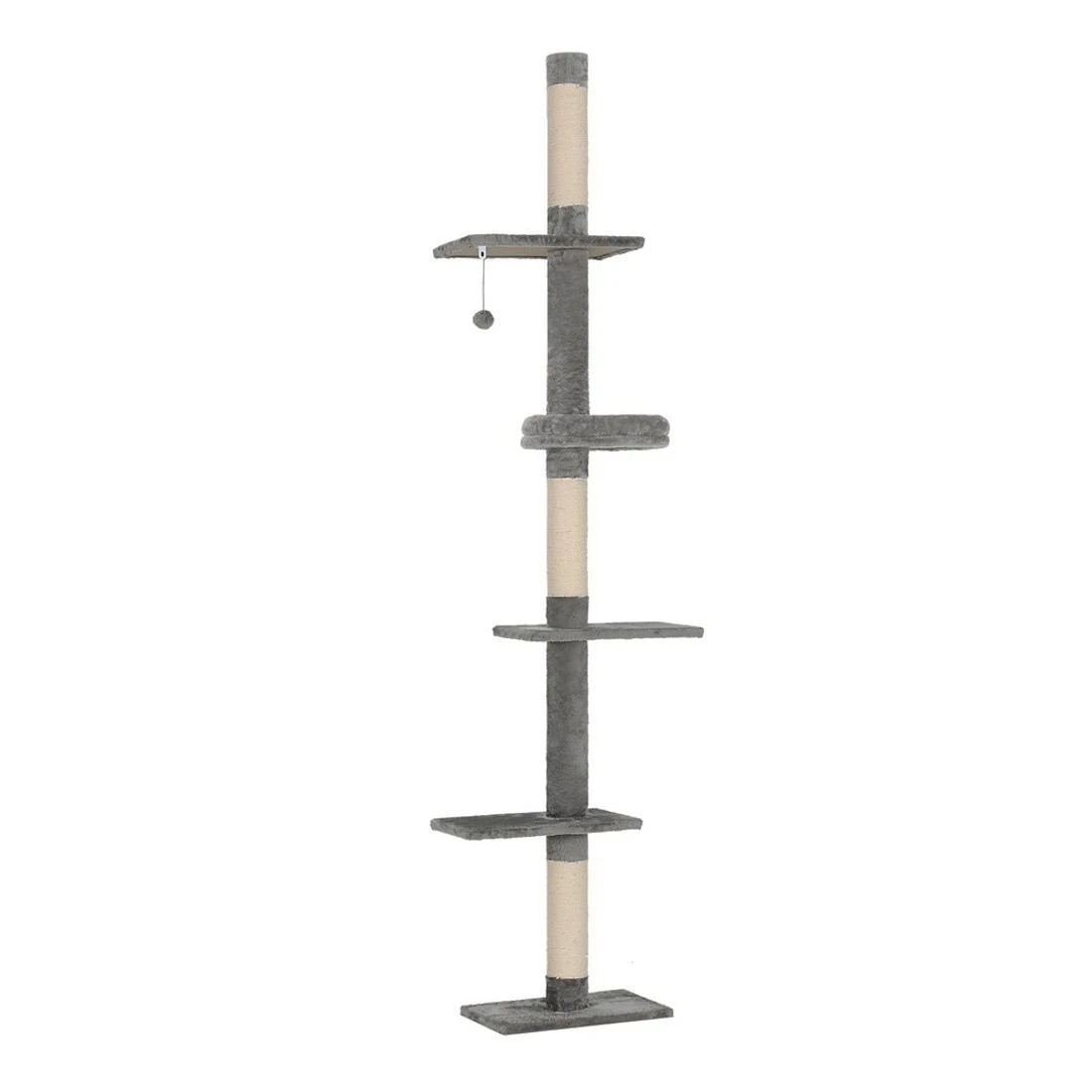4 i.Pet Cat Tree 290cm Tower Scratching Post Scratcher Floor to Ceiling Cats Bed - Grey, 4 of 5