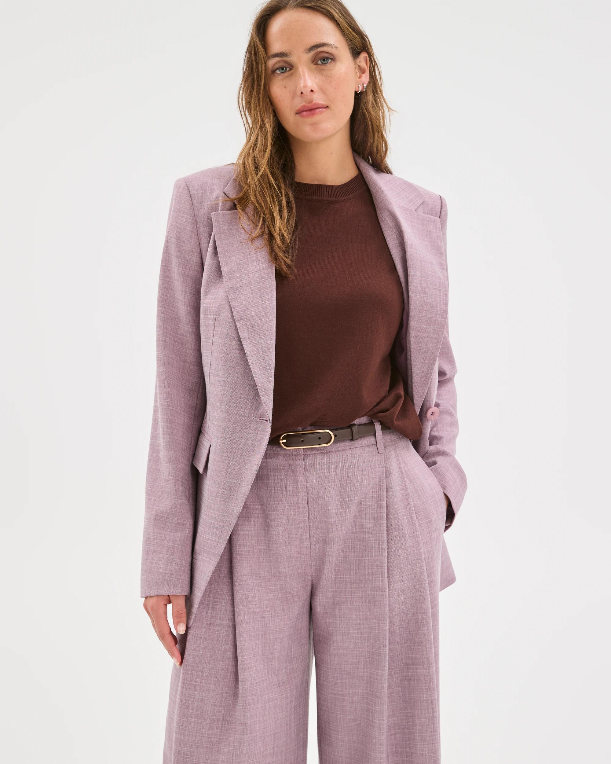 4 Preview Double Pleat Wide Leg Pants BERRY CREAM MELANGE, 4 of 7