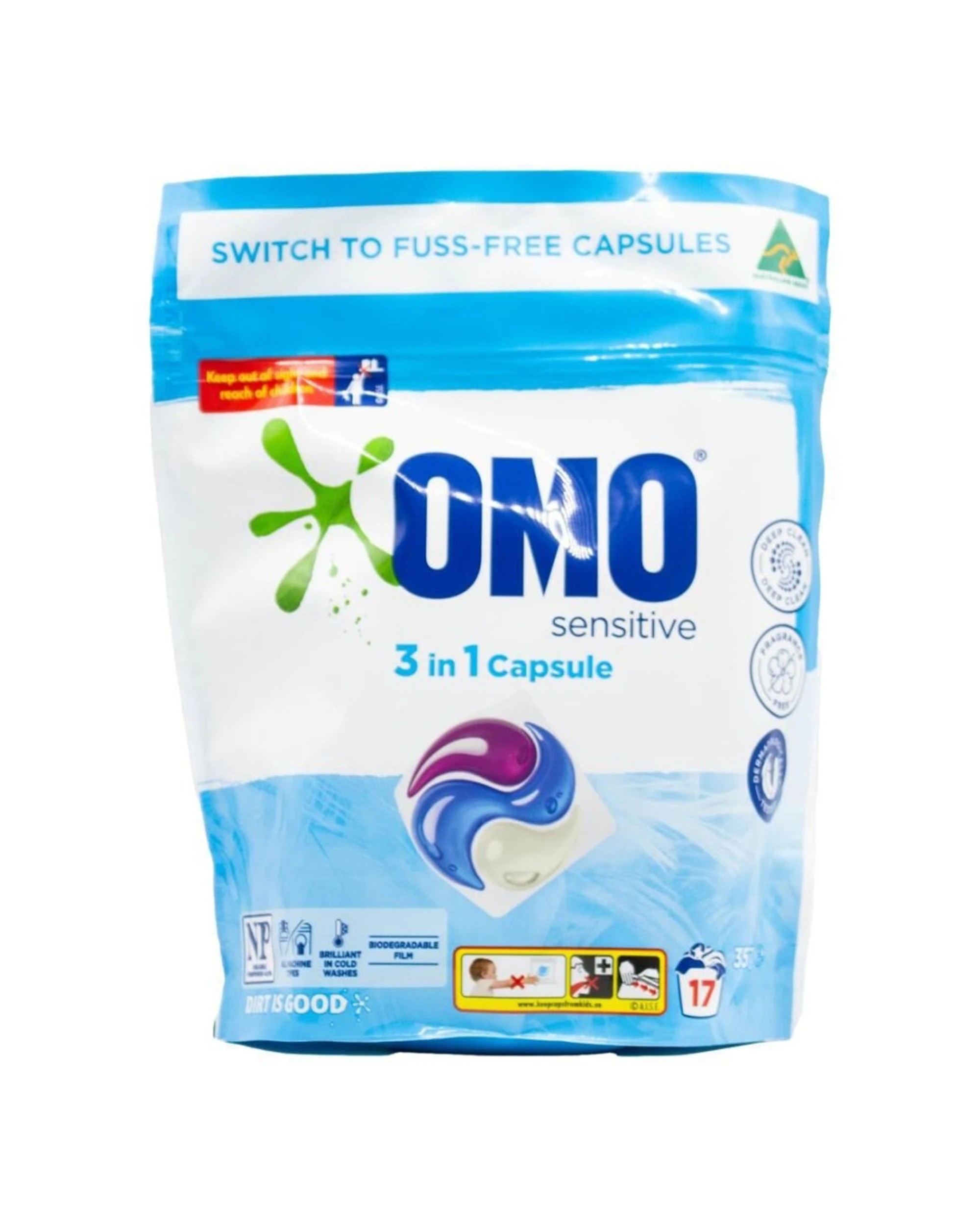 1 Omo 17pc Sensitive 3In1 Laundry Detergent Capsules 357g All-In-One Laundry, 1 of 3