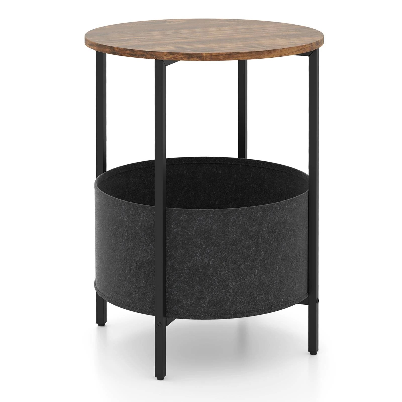 1 Costway 2-Tier Round Sofa Side End Table Accent Coffee Table w/Storage Basket, 1 of 4