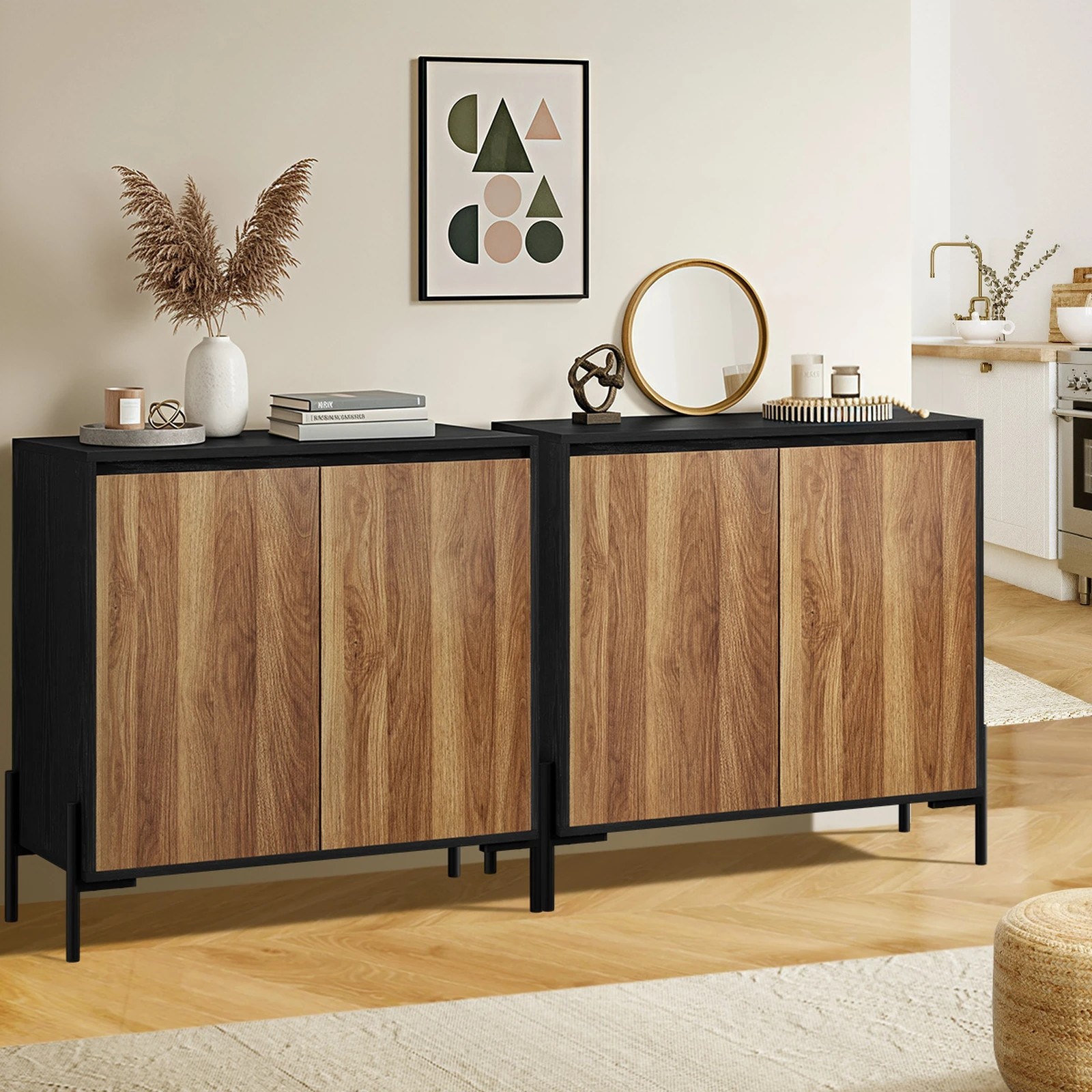 4 Oikiture 2x Buffet Sideboard 2 Doors - Natural, 4 of 9