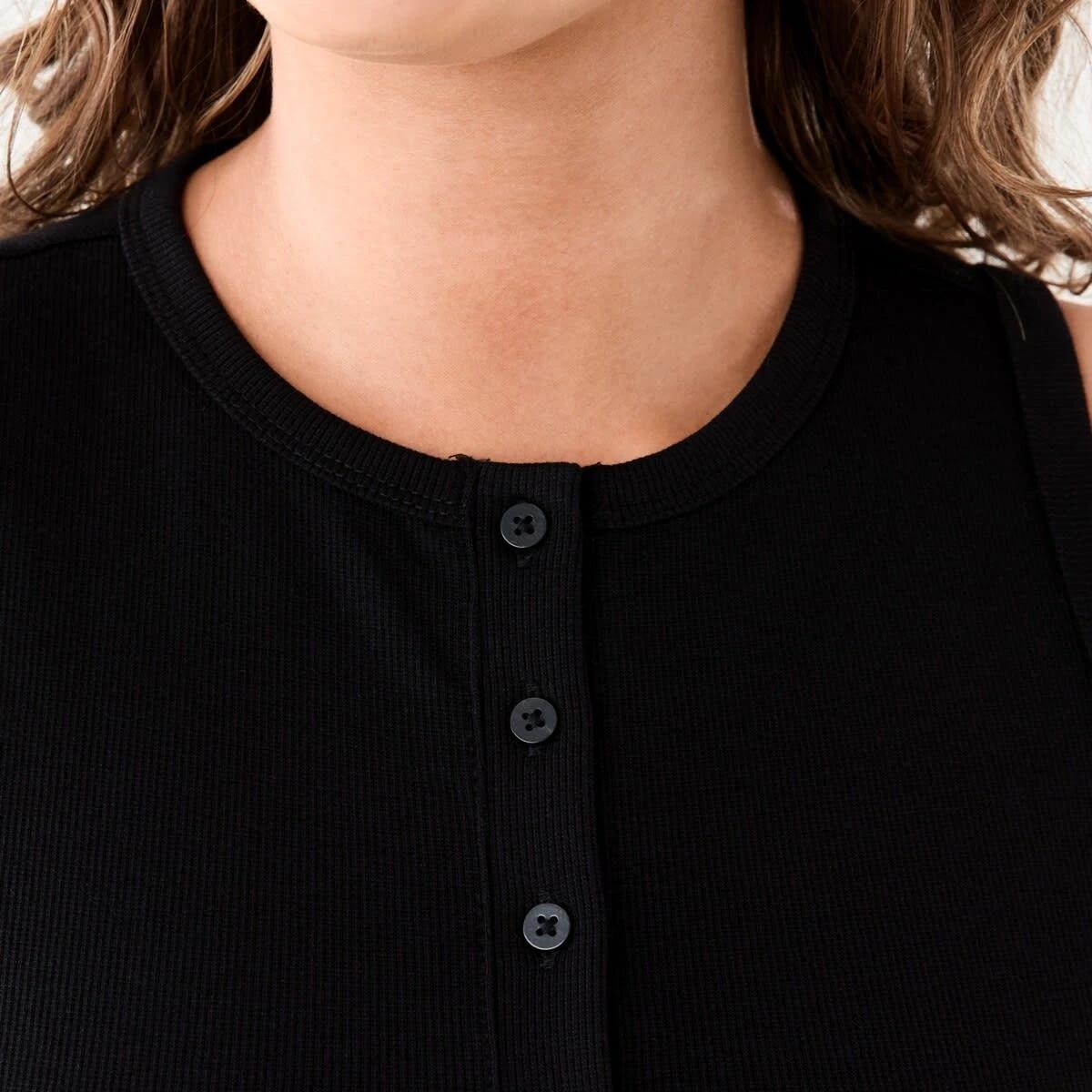 5 Sleeveless Rib Button Tank BLACK, 5 of 5