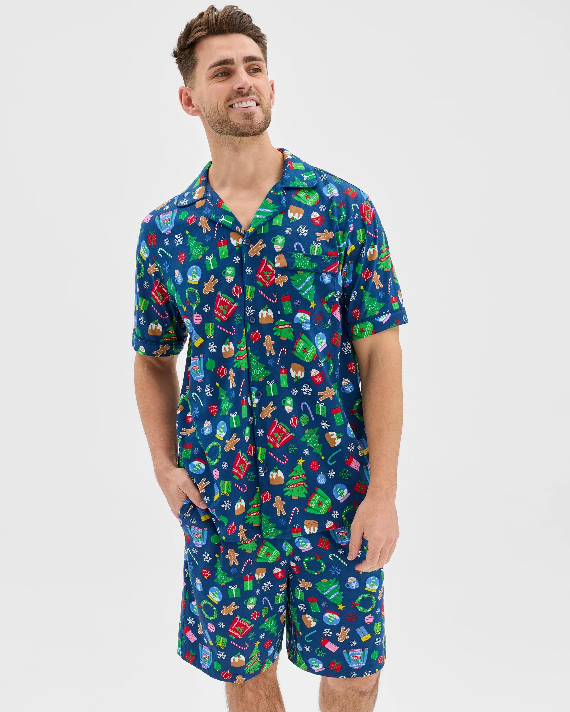 5 Maxx Australian Cotton Short Sleeve Top & Shorts Christmas Pyjama Set BLUE CHRISTMAS MULTI ICON, 5 of 7