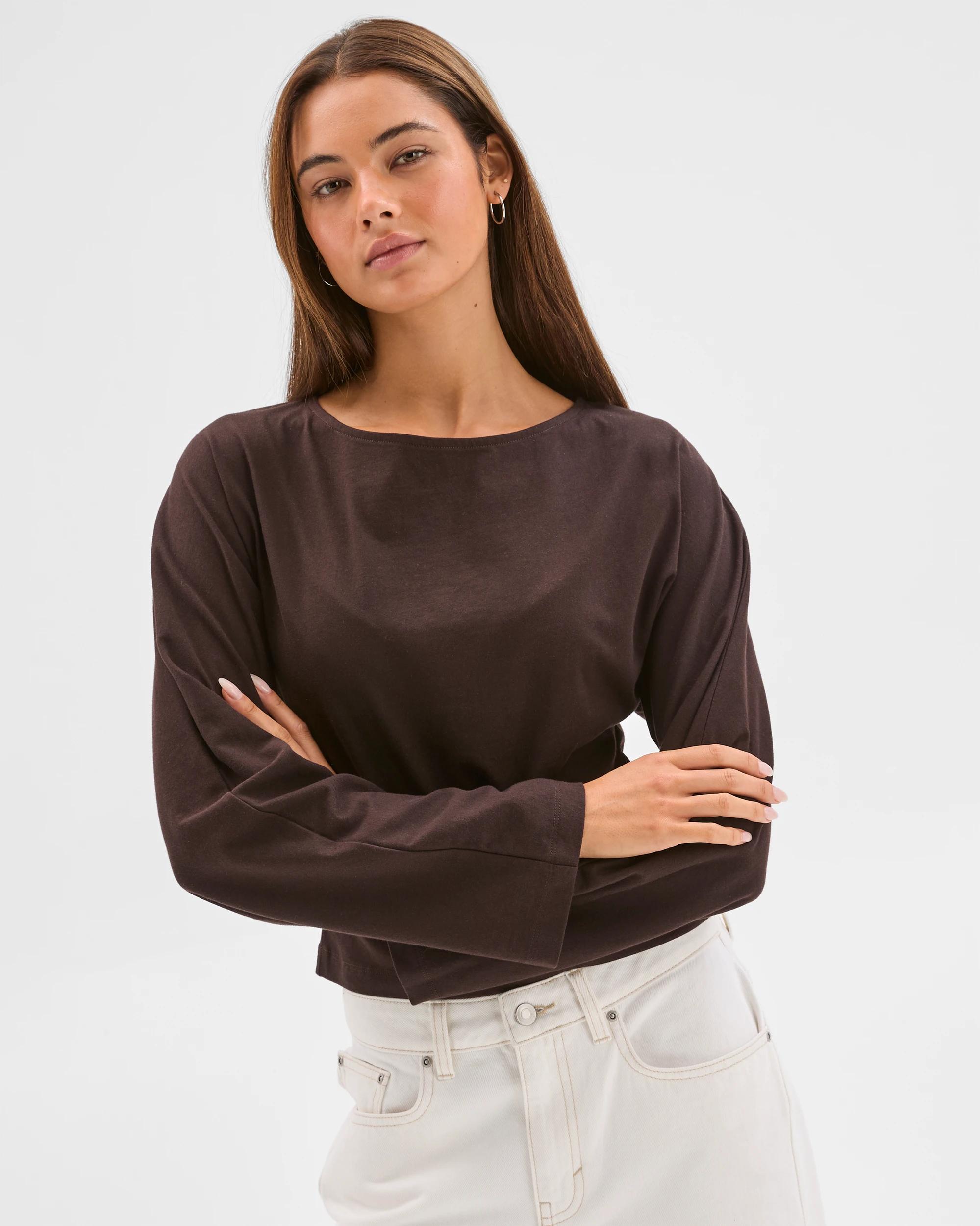 3 Lily Loves Australian Cotton Cinch In Long Sleeve Top TRUFFLE, 3 of 7