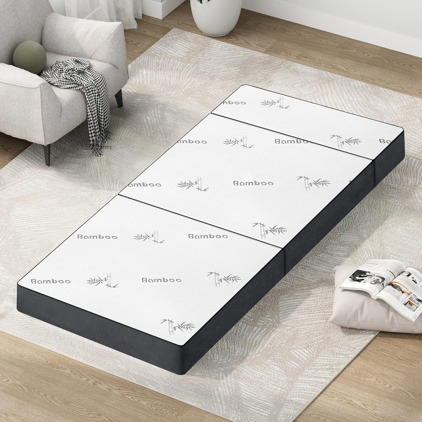 3 Starry Eucalypt Foldable Mattress Folding Foam Bamboo Portable 79X190CM - White, 3 of 4