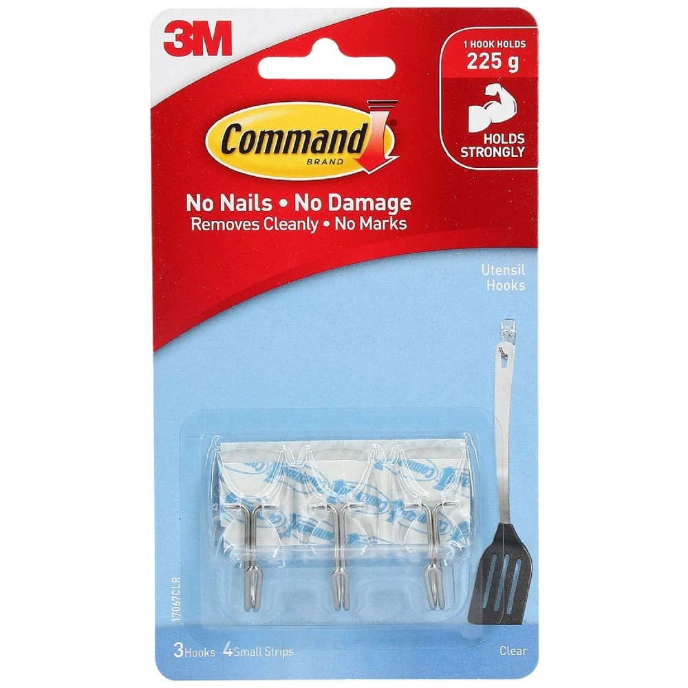1 3M Command Small Utensil Hooks with Strips Clear, 1 of 3