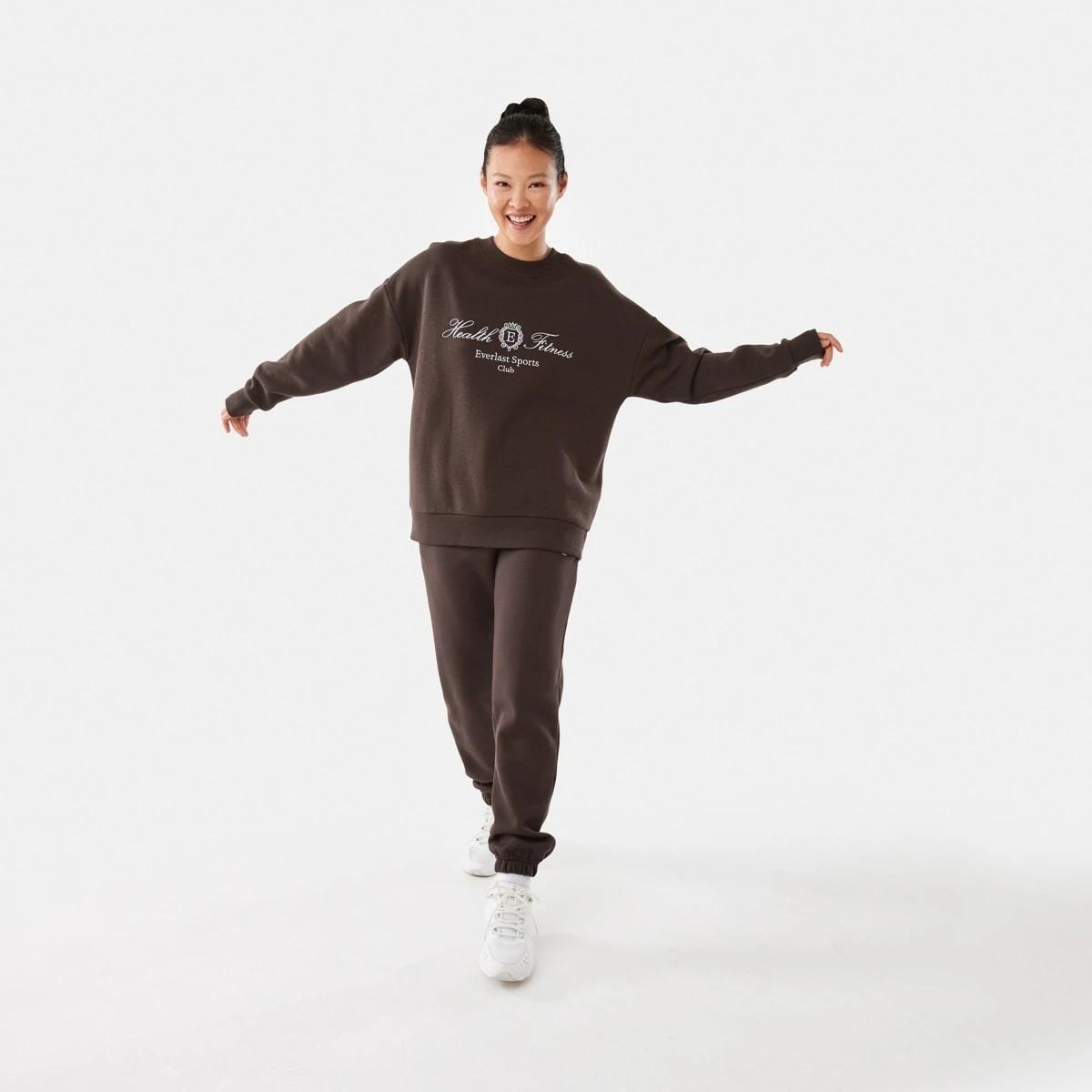 2 Everlast Womens Street Oversized Crew Sweatshirt Coffee, 2 of 6